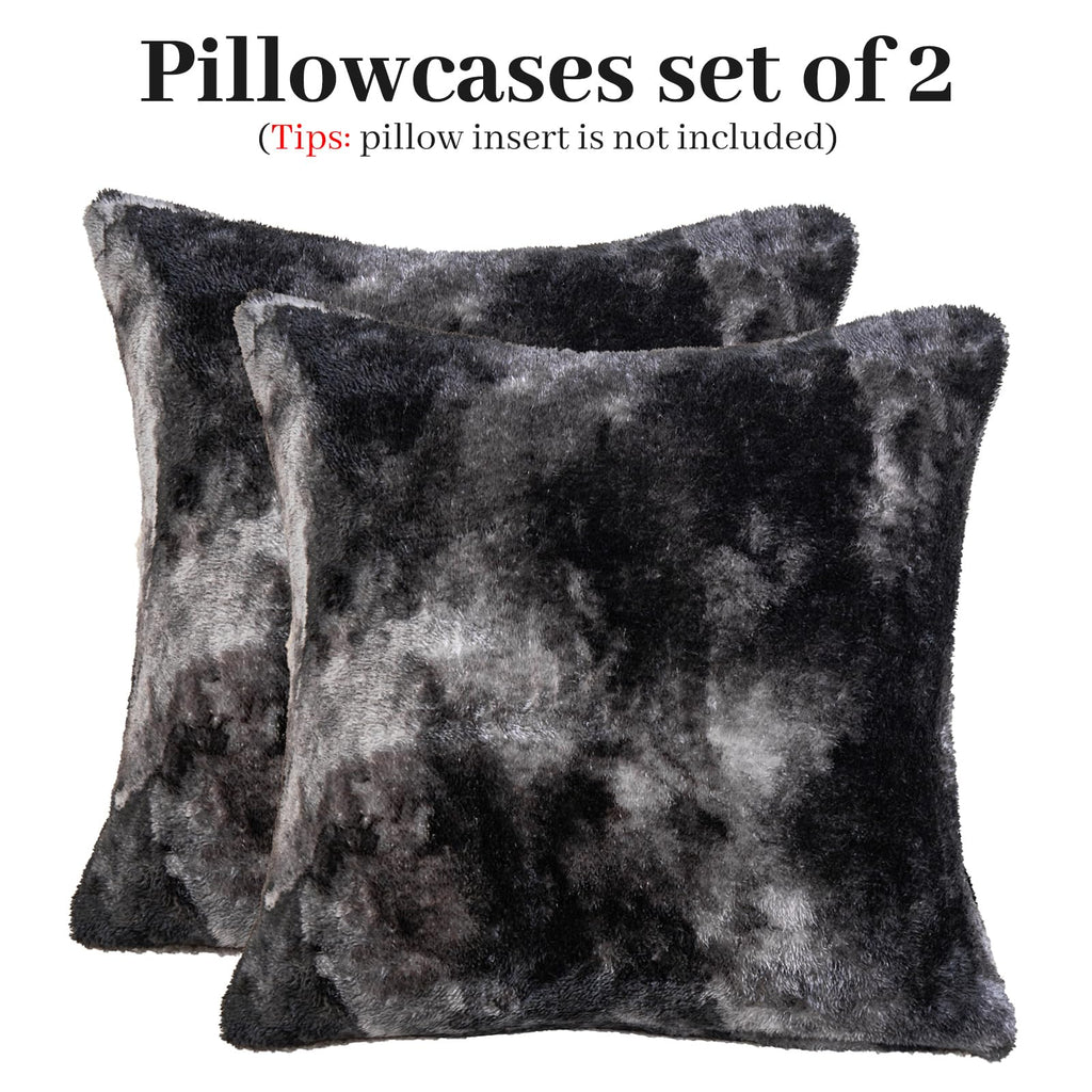 Faux Fur Pillow Cases Set of 2, Luxury Ultra Soft Fuzzy Pillowcases, Fluffy Plush Velvet Pillow Covers with Zipper, Cozy Warmth and No Shedding