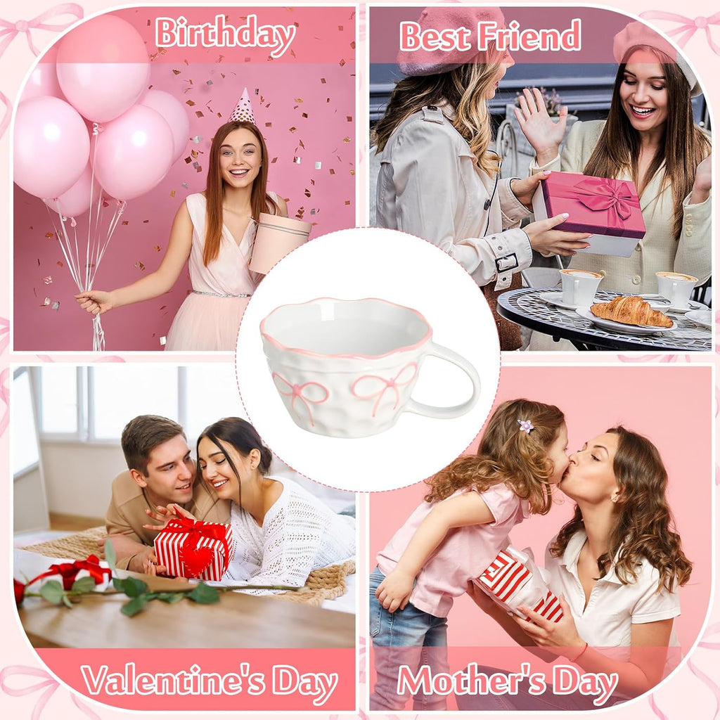 Pink Bow Mug 13. 5 Oz/ 400 ml Pink Coquette Bow Coffee Mug Preppy Aesthetic Ceramic Cup with Handle