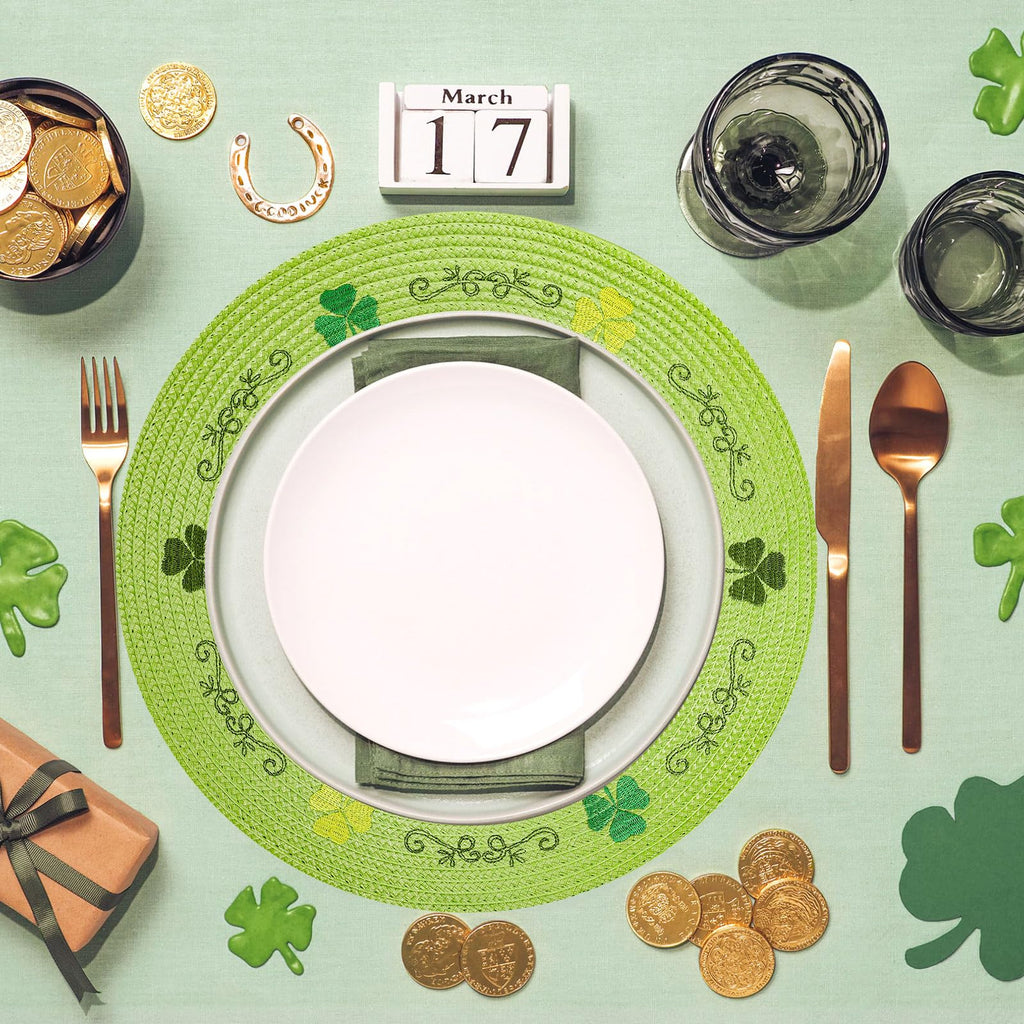 Whaline 4Pcs Round Placemats Pink Bow Embroidered Place Mats Coquette Bow Dinner Table Mats for Home Wedding Baby Shower Birthday Party Decor