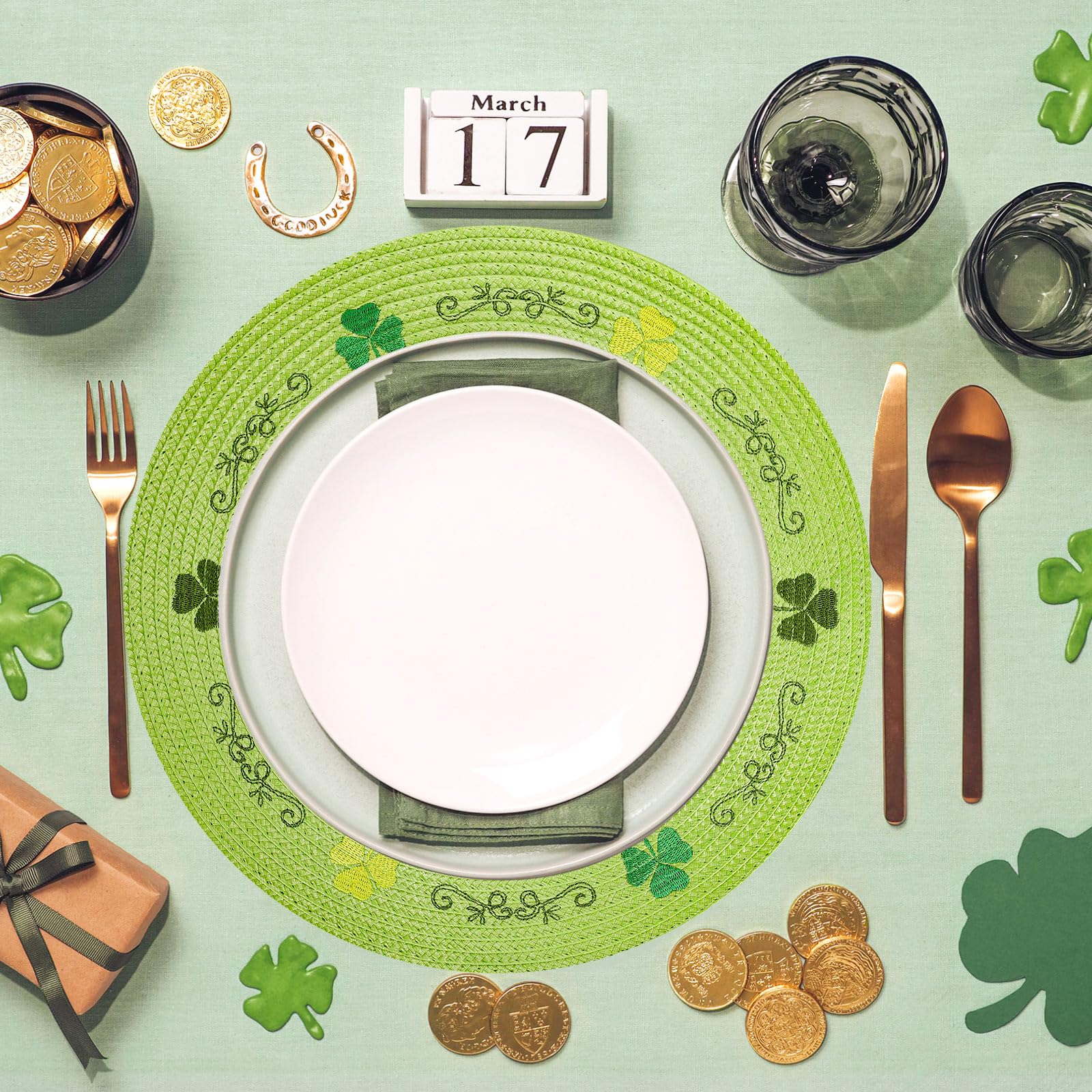 Whaline 4Pcs Round Placemats Pink Bow Embroidered Place Mats Coquette Bow Dinner Table Mats for Home Wedding Baby Shower Birthday Party Decor