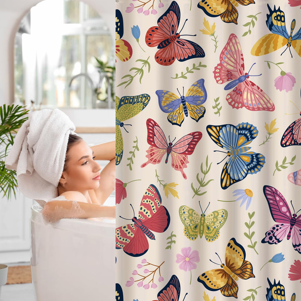 Cute Shower Curtain for Bathroom Modern Aesthetic Funky Decorative, Pretty Chic Cloth Set with Hooks, 72x72 Inch