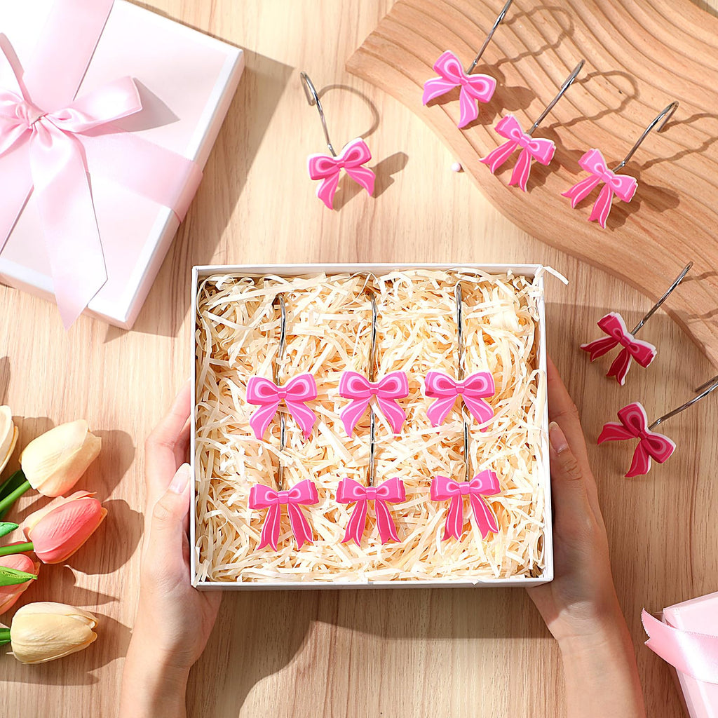 Pink Bow Shower Curtain Hooks Metal Rustproof Curtain Hangers
