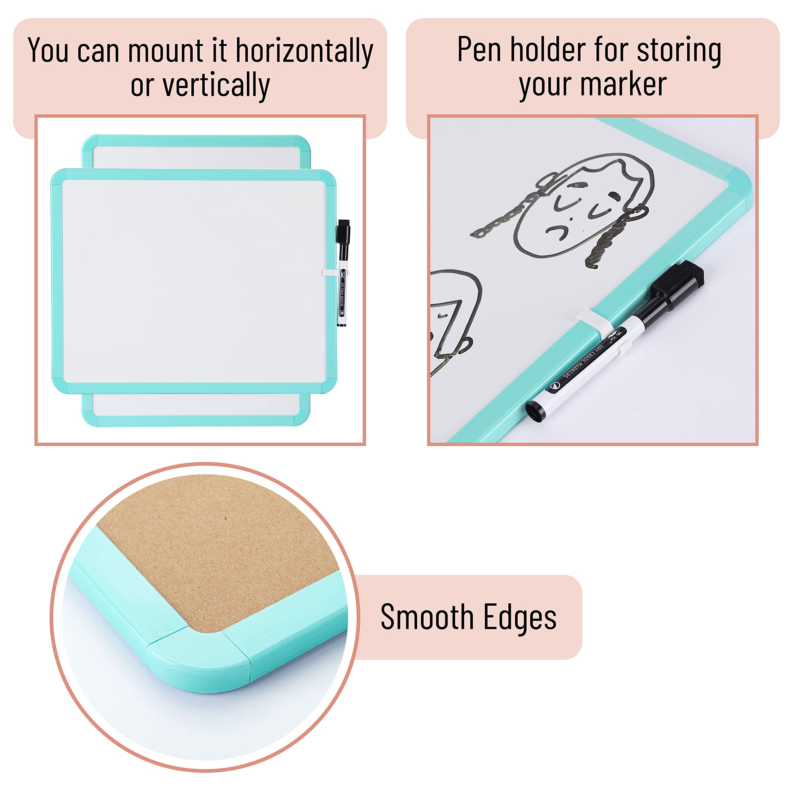 Dry Erase Board, 14â€?x 11â€?with a Black Dry Erase Marker Color Frame, Small White Board Dry Erase Whiteboard