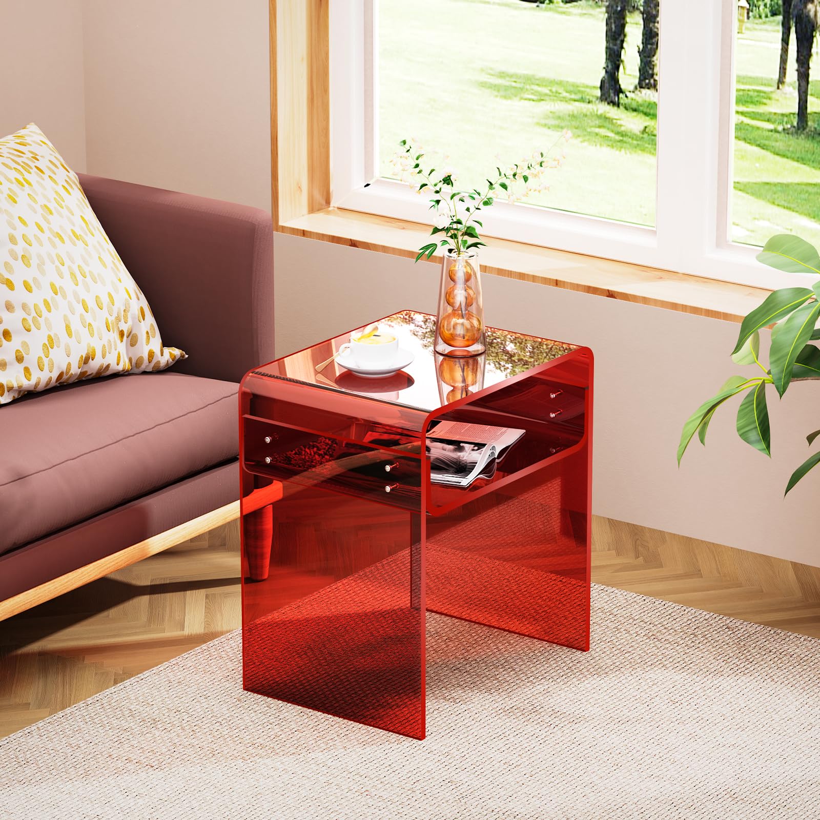 Clear Acrylic End Table 2-Tier Bedside nightstand