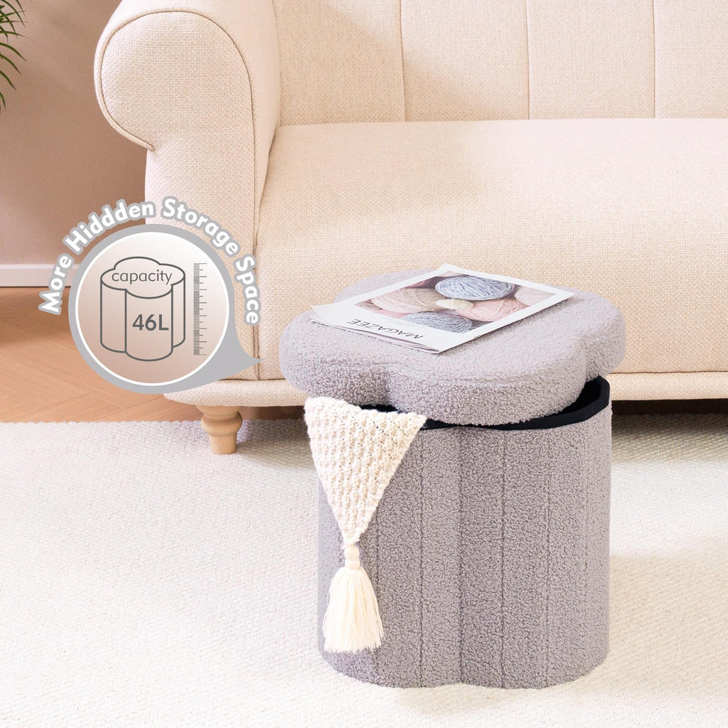 Flower-Shaped Storage Ottoman â€?Boucle Footstool & Seat for Living Room & Dorm