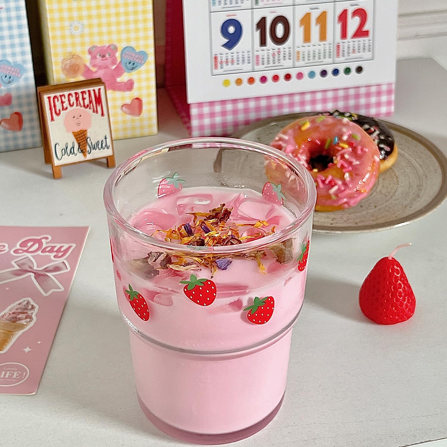 Glass Tumbler with Straw and Lid, Reusable Iced Coffee Cup Tumbler, Cute Glass Cups 13oz