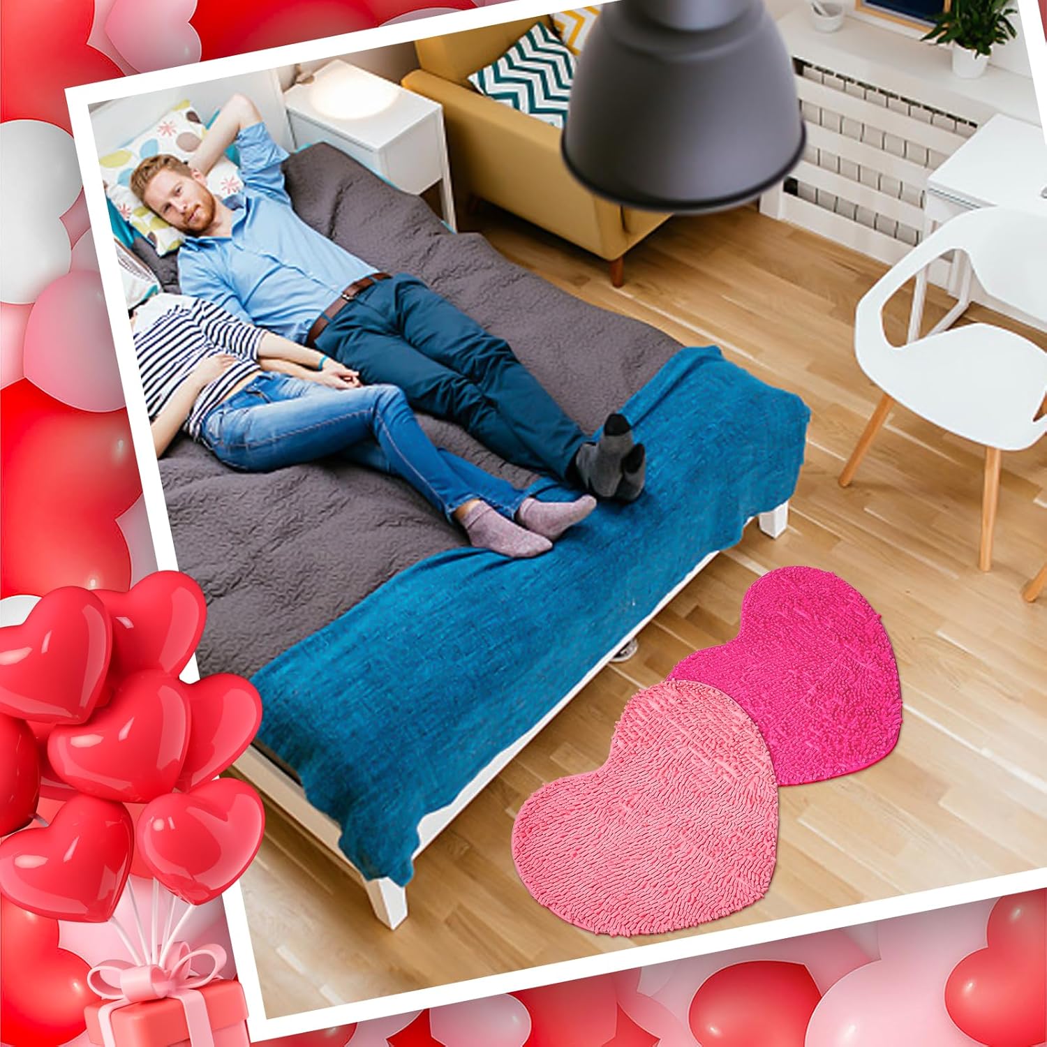 Valentine's Day 3 Pcs Heart Shaped Rugs, Love Decorative Floor Mat Shower Mat Non-Slip Washable, Heart Shag Bath Door Mat Carpet for Home Bathroom Shower Floor, 20 x 24 Inches