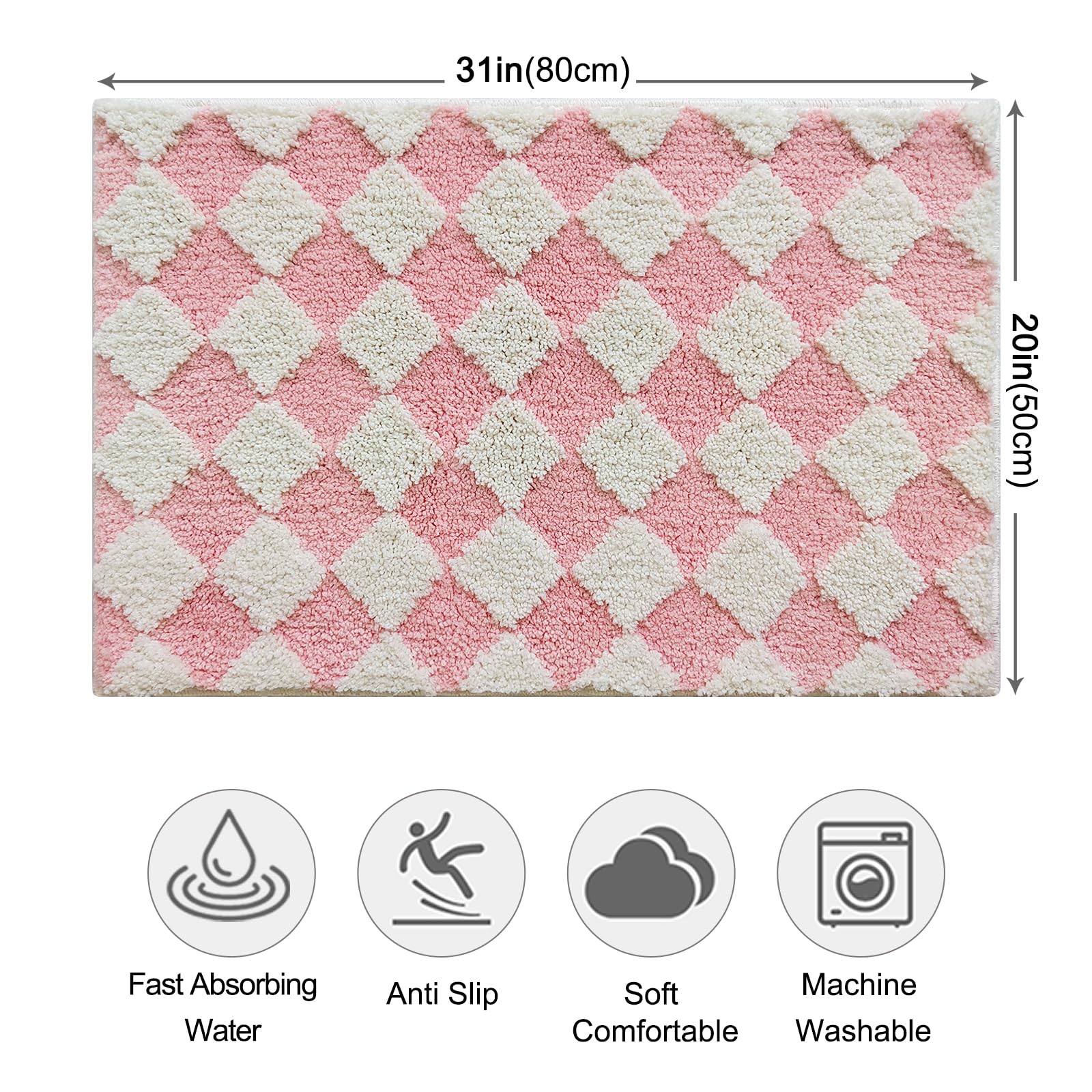 Cute Bath Mat for Bathroom Soft Super Absorbent Non Slip TPR Backing, Quick Drying, Machine Washable Bath