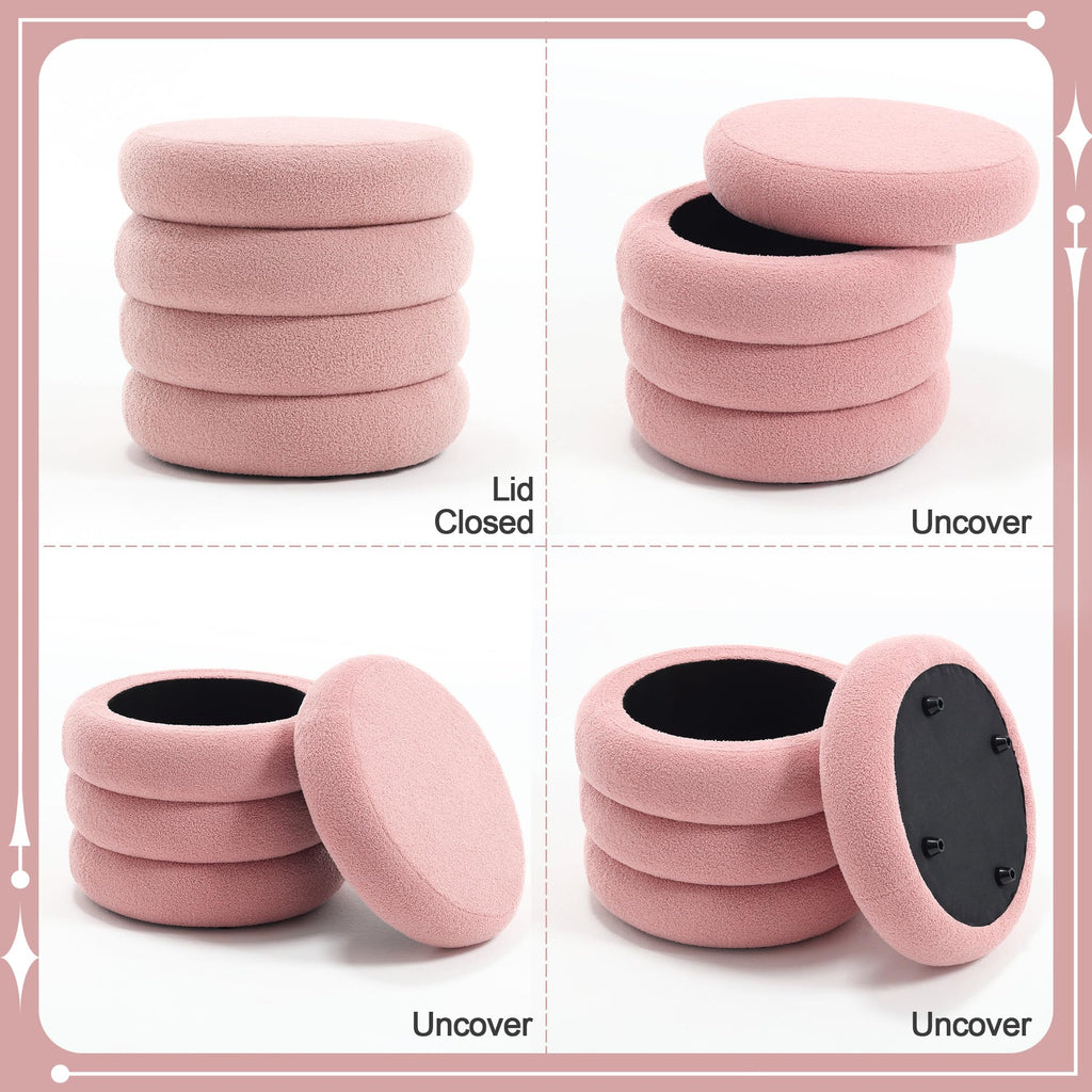 Storage Ottoman Round, Ottoman with Storage, Sherpa Ottoman Storage, (18 Inches x 16 Inches) Set of 2
