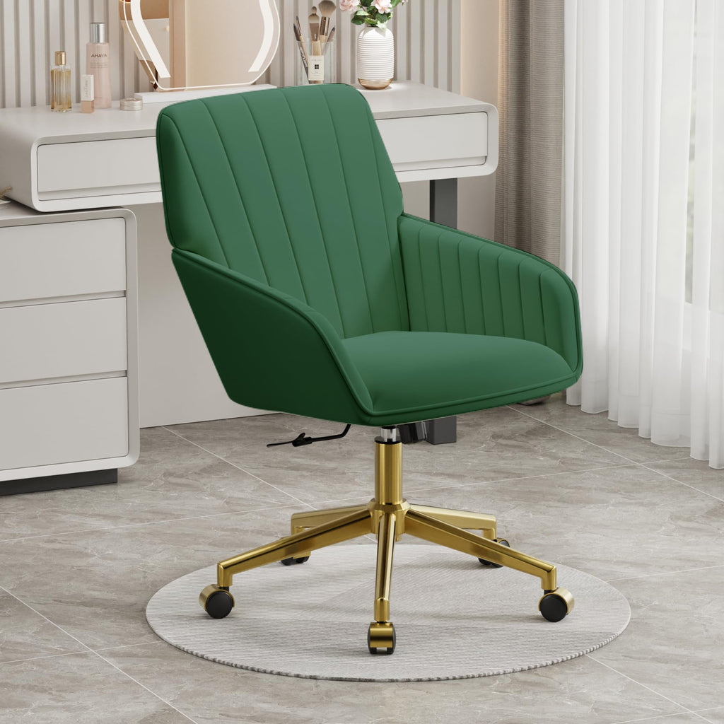 Velvet Modern Cute Chair with Back, Height Adjustable Upholstered Vanity Chair with Swivel Wheels