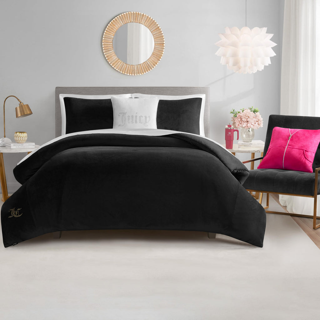 Juicy Couture Solid Velour 3-Piece King Comforter Set â€?Luxurious Bedding Ensemble