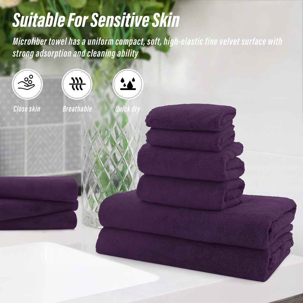 Ultra Soft Towel Set - Quick Drying - 2 Bath Towels 2 Hand Towels 2 Washcloths - Microfiber Coral Velvet Highly Absorbent Towel (6 Pcs)