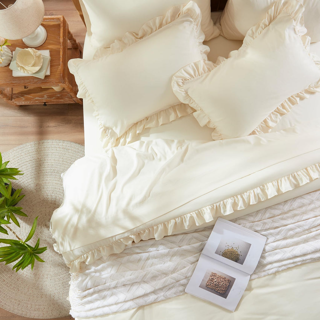 Comforter Set 7 Piece, Bed in a Bag with Sheets, All Season Ruffle Shabby Chic Bedding Sets with 1 Comforter, 2 Pillow Shams, 2 Pillowcases, 1 Flat Sheet, 1 Fitted Sheet