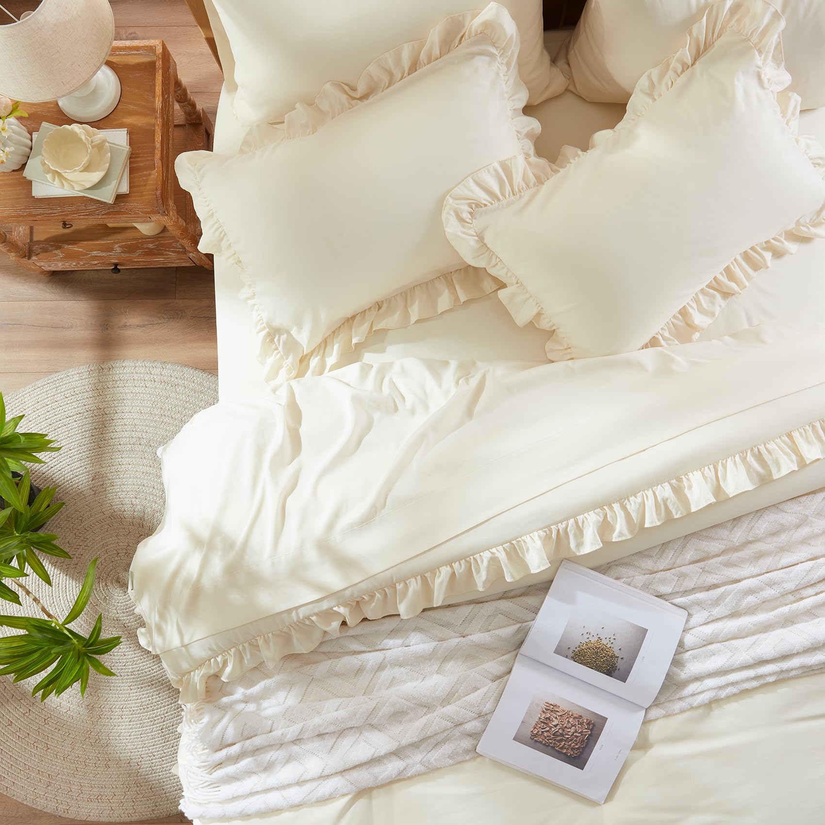 Comforter Set 7 Piece, Bed in a Bag with Sheets, All Season Ruffle Shabby Chic Bedding Sets with 1 Comforter, 2 Pillow Shams, 2 Pillowcases, 1 Flat Sheet, 1 Fitted Sheet