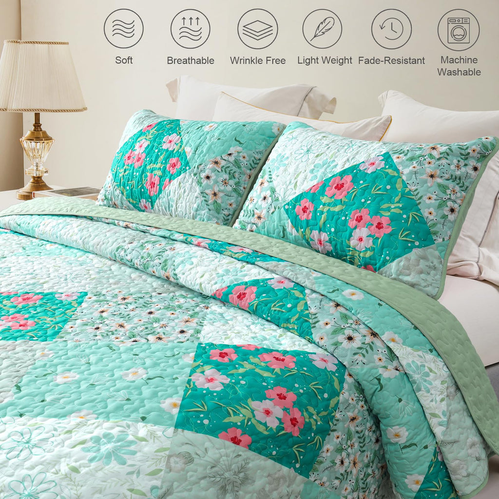 Reversible Patchwork Quilts Full Size, Lightweight Boho Printed Bedspreads Coverlets Quilt Bedding Set with 2 Pillow Shams