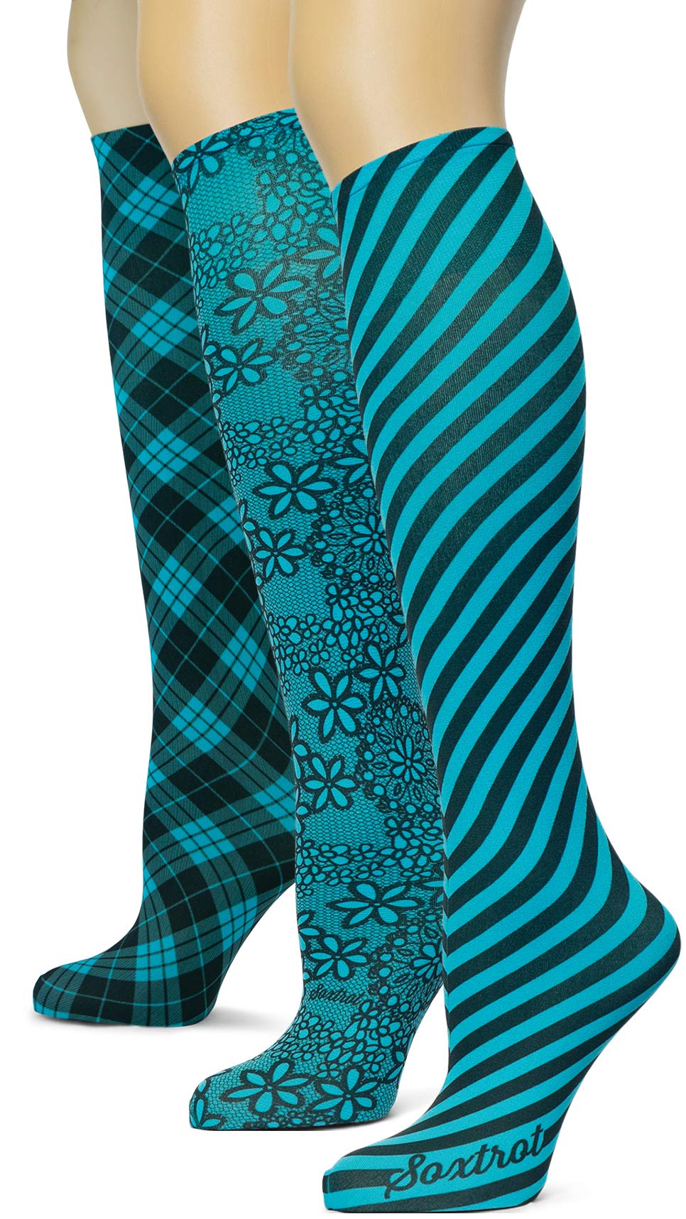 Women's 3 Pairs Knee High Trouser Socks, Classy and Colorful Printed Patterns, Silky Smooth Material