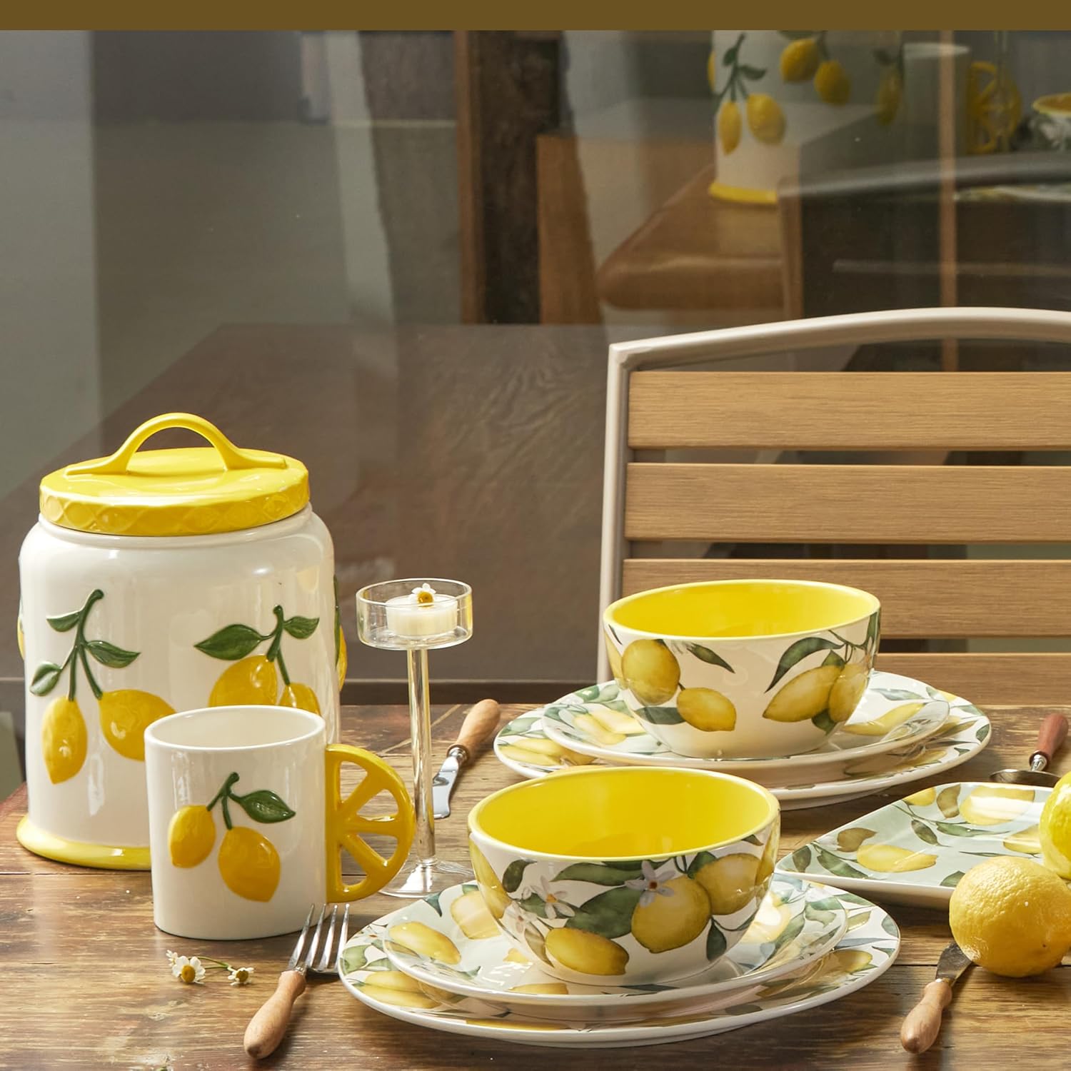 Lemon Handpainted 9 inch Stoneware Cookie Jar, Air Tight Seal