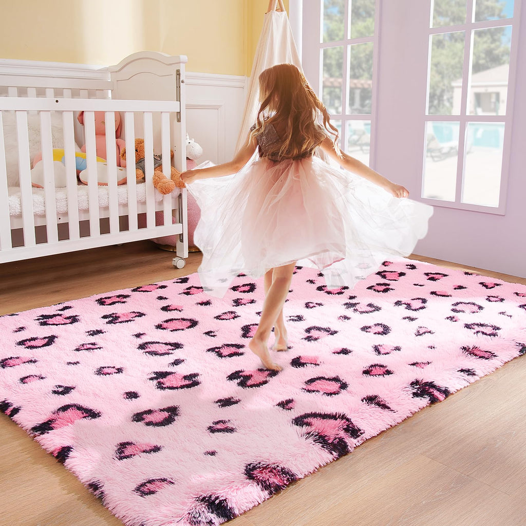 Leopard Rugs, Soft Bedroom Rugs - Fluffy Living Room Rugs, Girls Room Decor
