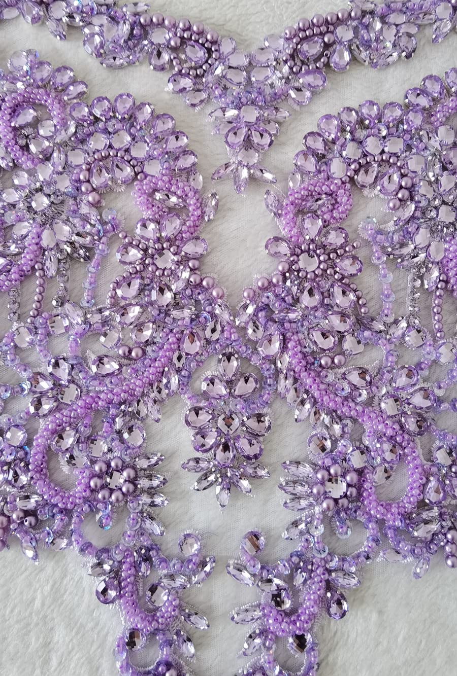 Handmade red/Blue/Gold/Green Rhinestones lace Bodice Applique Sewing Beads Crystal Trim Patches Accessory for Dress Clothes (Rose red)