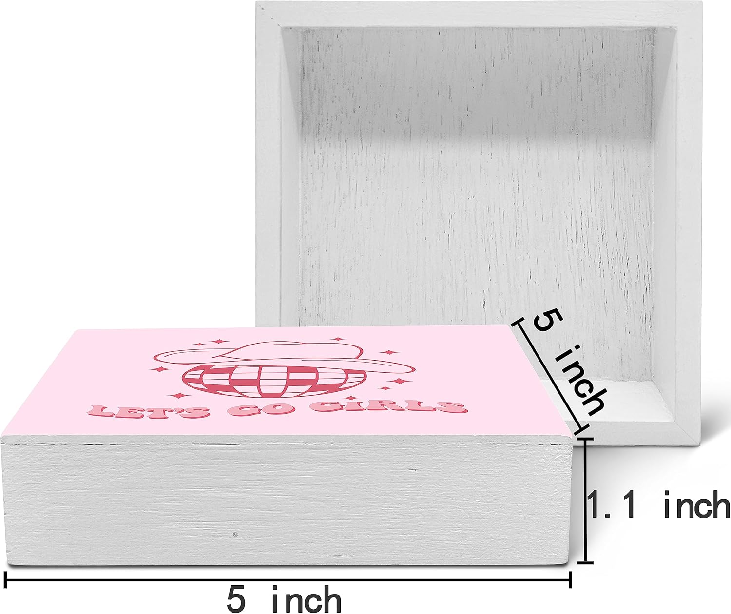 Let's Go Girls Preppy Cowgirl Hat Disco Ball Wood Box Sign Desk Decor