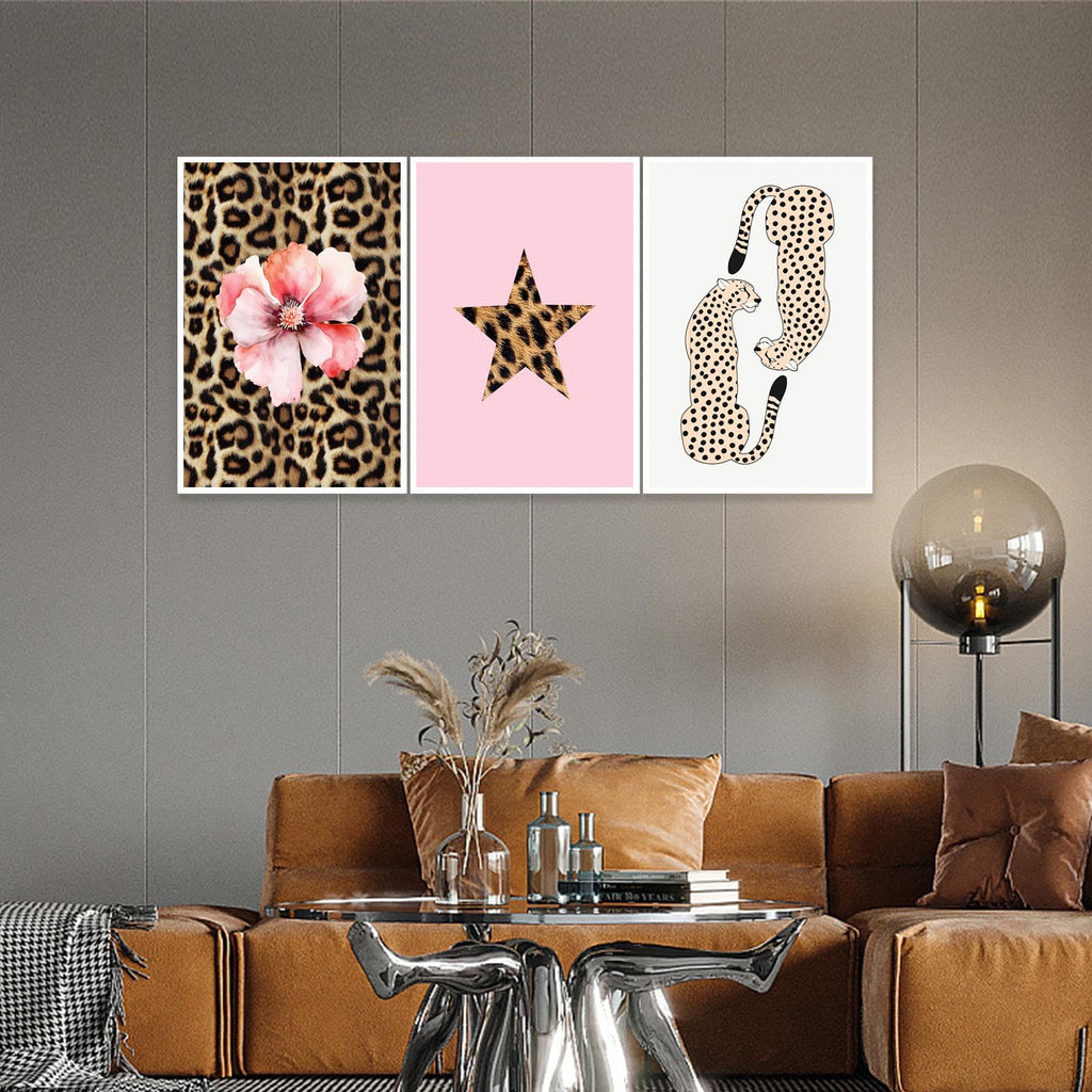 Pink Set of 3 Leopard Wall Art Prints Trendy Girly Cheetah Print Poster for Home Decor 16X24 in Unframed