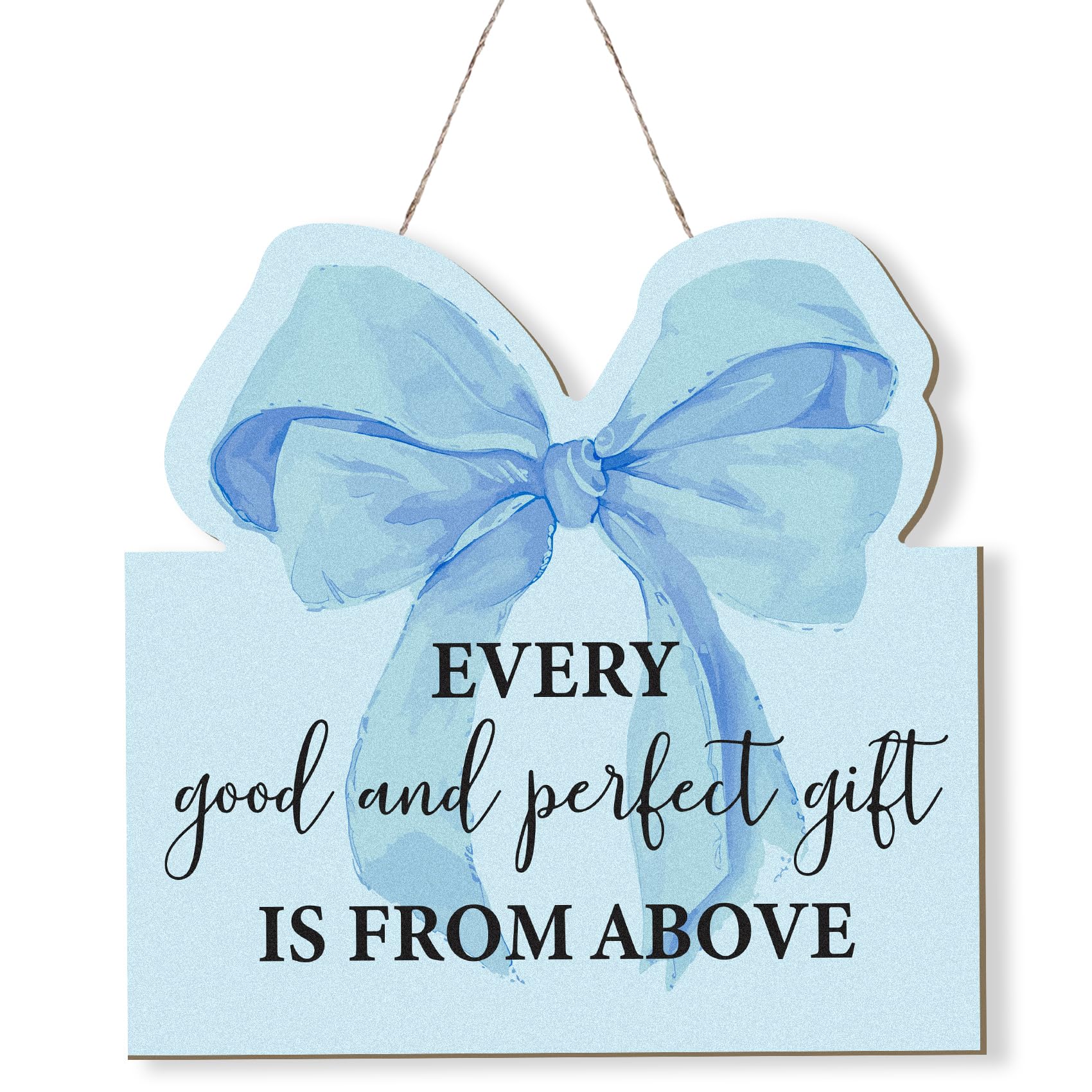 Preppy Pink Bow Front Porch Door Decor, Scripture Wall Hanging Decor - Every Good and Perfect is from Above, 12x12 Inch