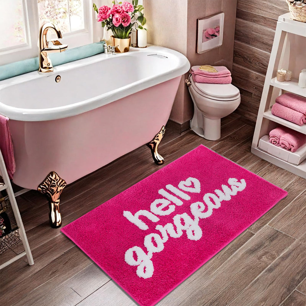 Coquette Pink Bow Bath Mat for Bathroom 20"x32", Cute Preppy Rugs with Scalloped Edges, Soft Microfiber, Ultra Absorbent, Non-Slip