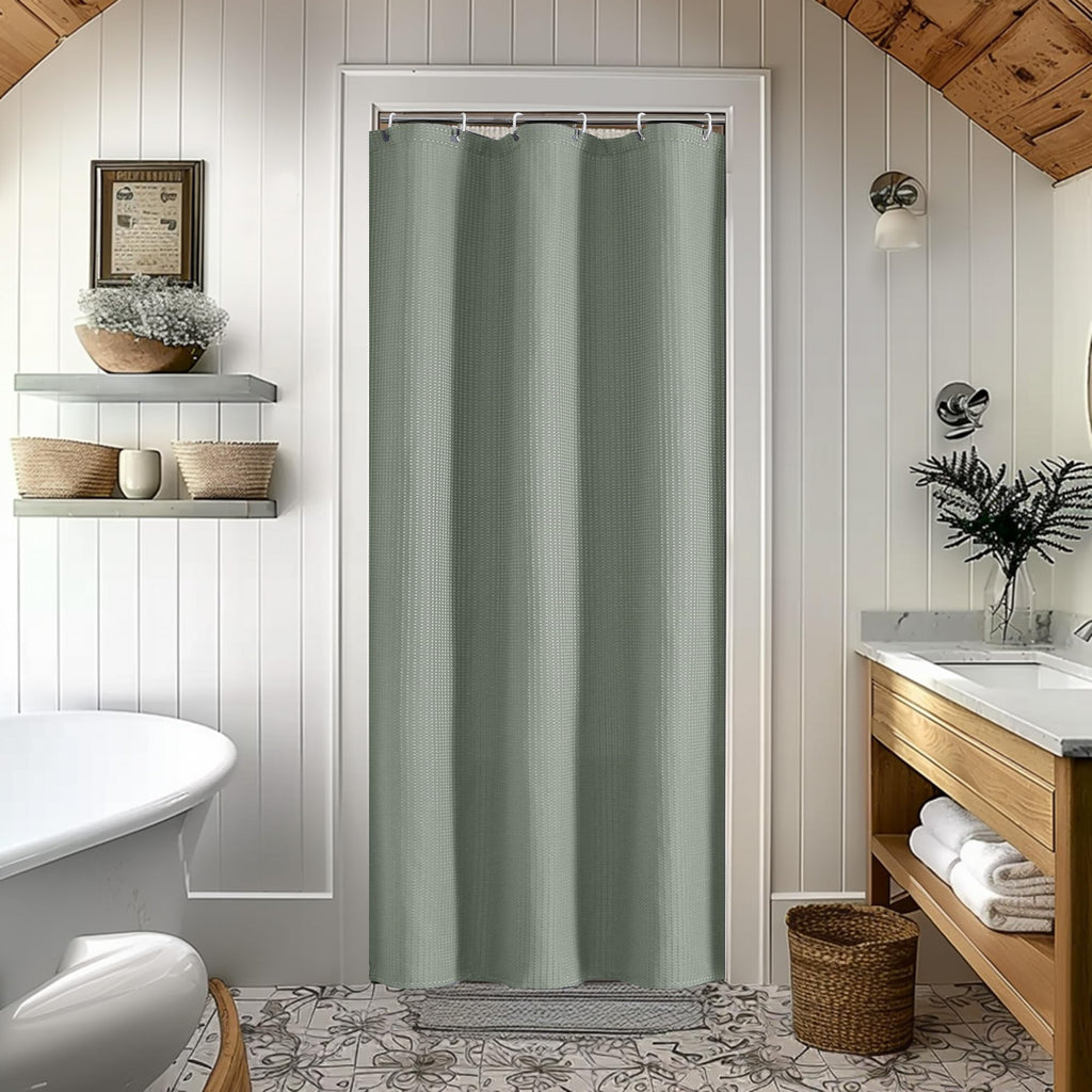Waffle Textured Heavy Duty Fabric Shower Curtain for Bathroom, Luxury Hotel Weighted 230GSM Bath Curtain with 12 Plastic Hooks, Machine Washable, 72x72