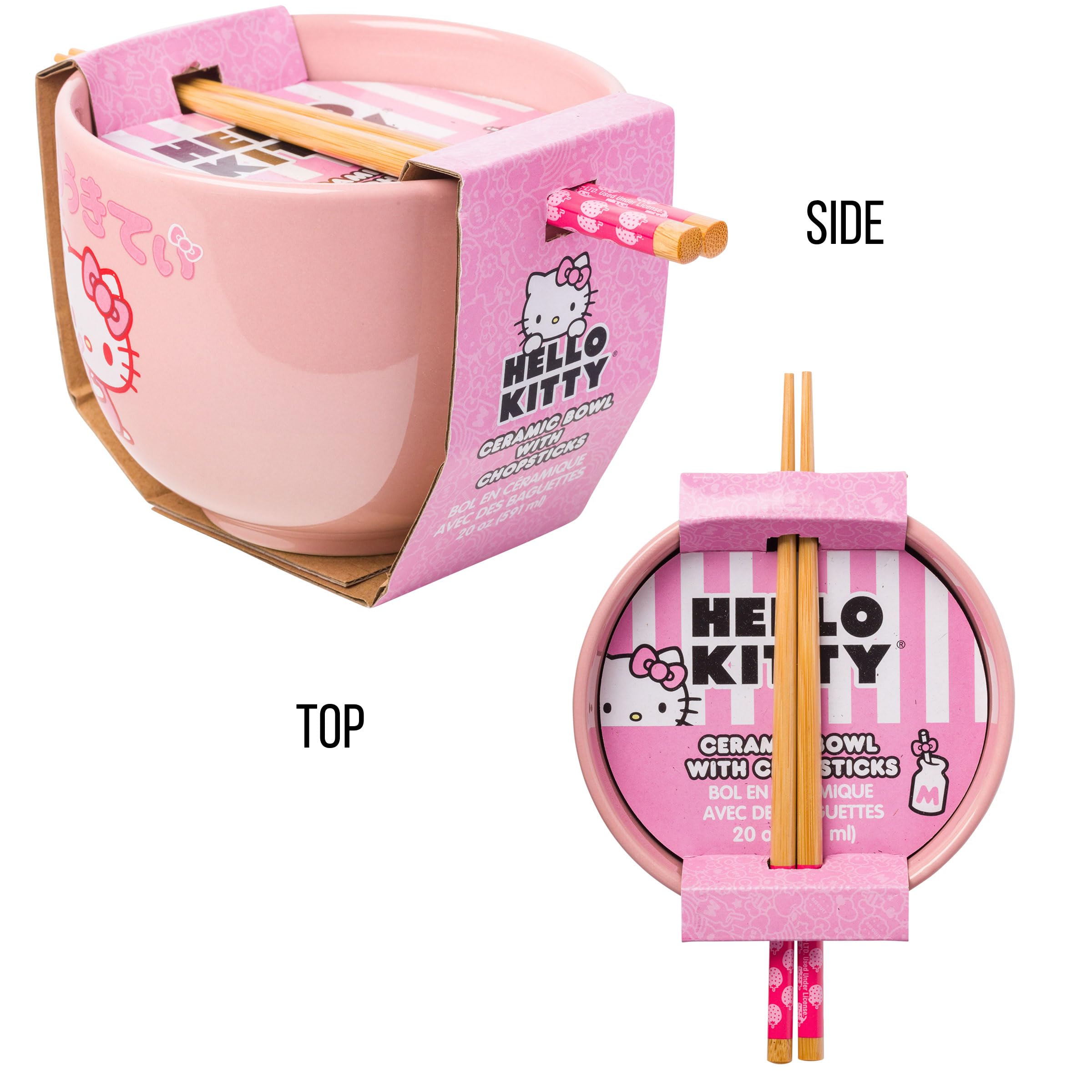 Ceramic Sanrio Hello Kitty Ramen Noodle Rice Bowl with Chopsticks, Microwave Safe