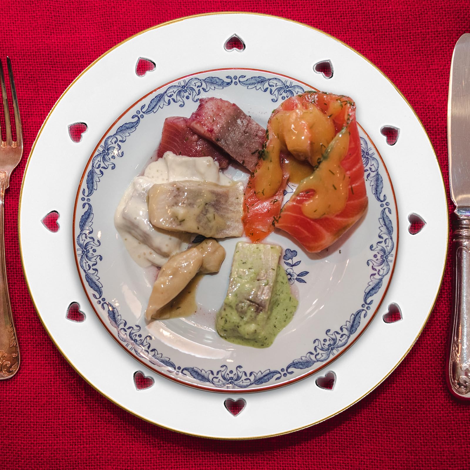 Round 13" Pink Charger Plates, Heart Hollow Chargers for Dinner Plates with Golden Border