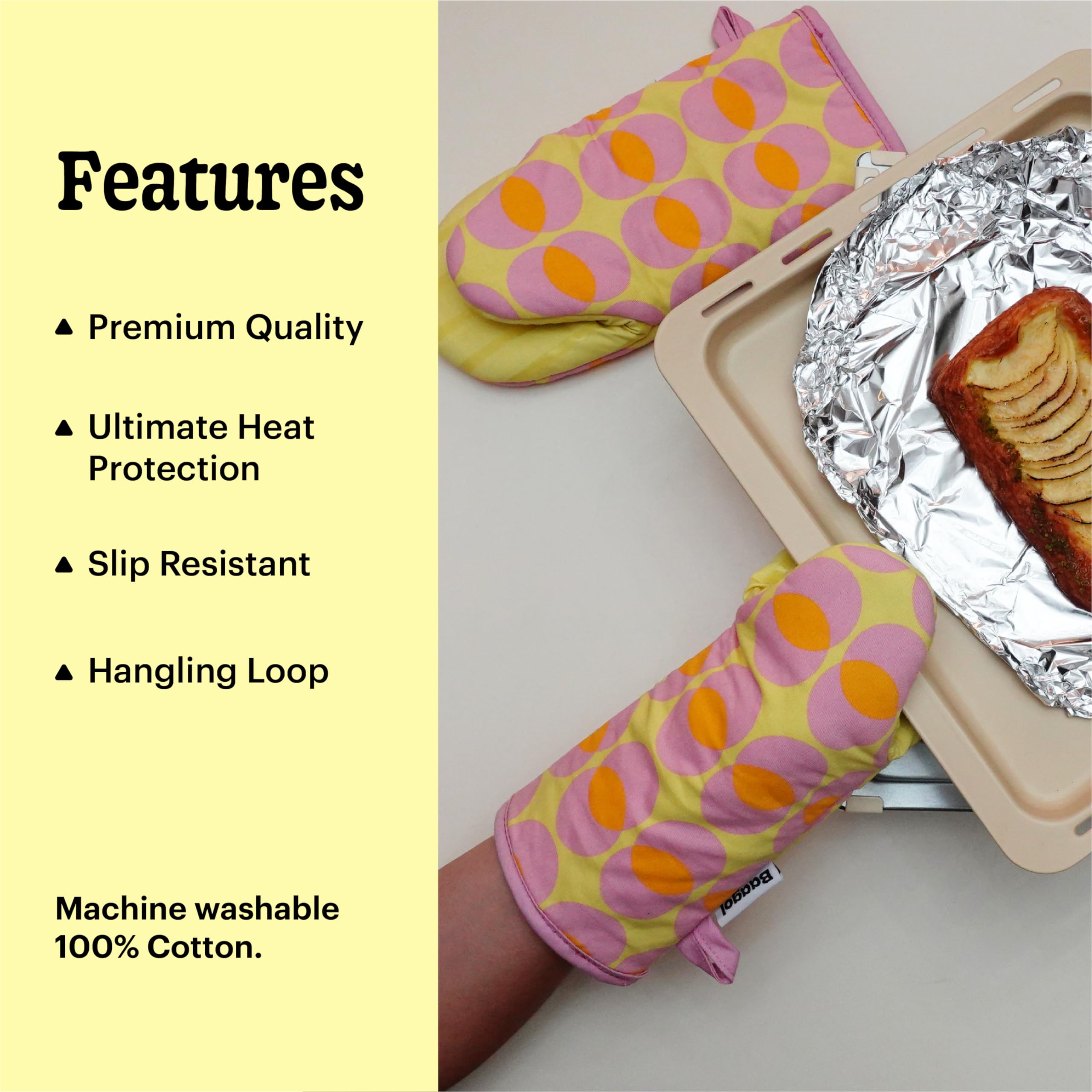 Modern and Cute Cotton Kitchen Mittens with Non-Slip Silicone Grips and Hanging Loops