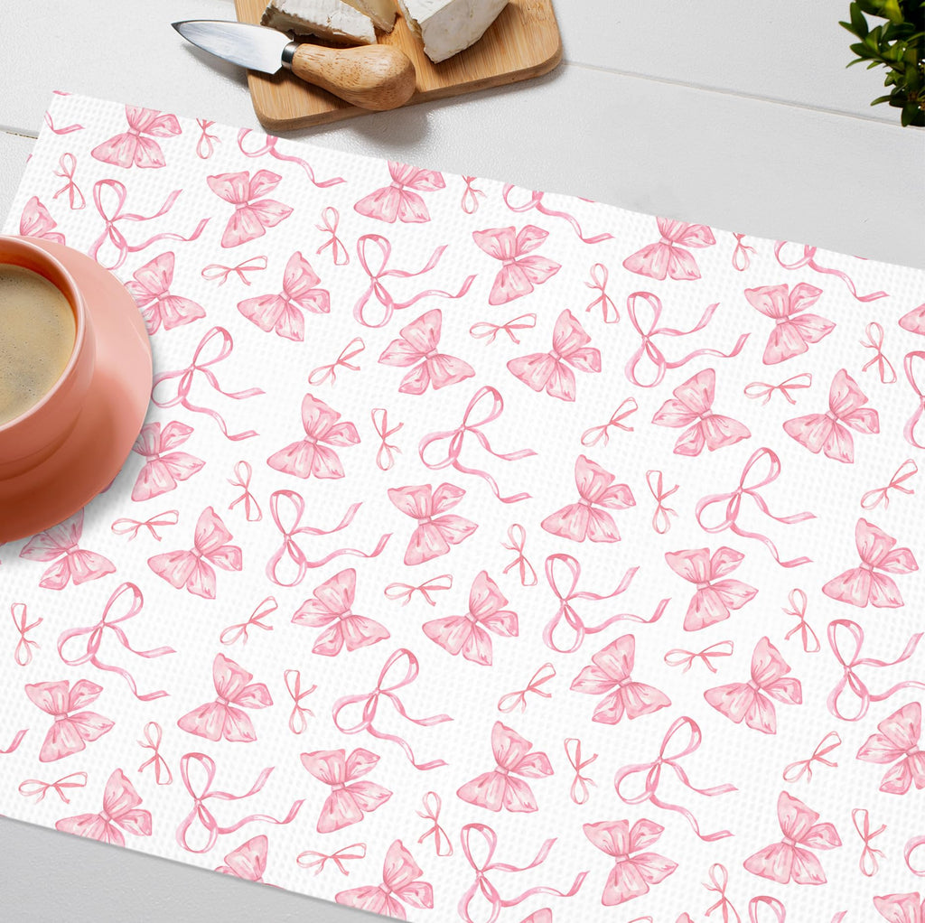 Girly Pink Bow Coquette Preppy Towel, 16x24 Inch