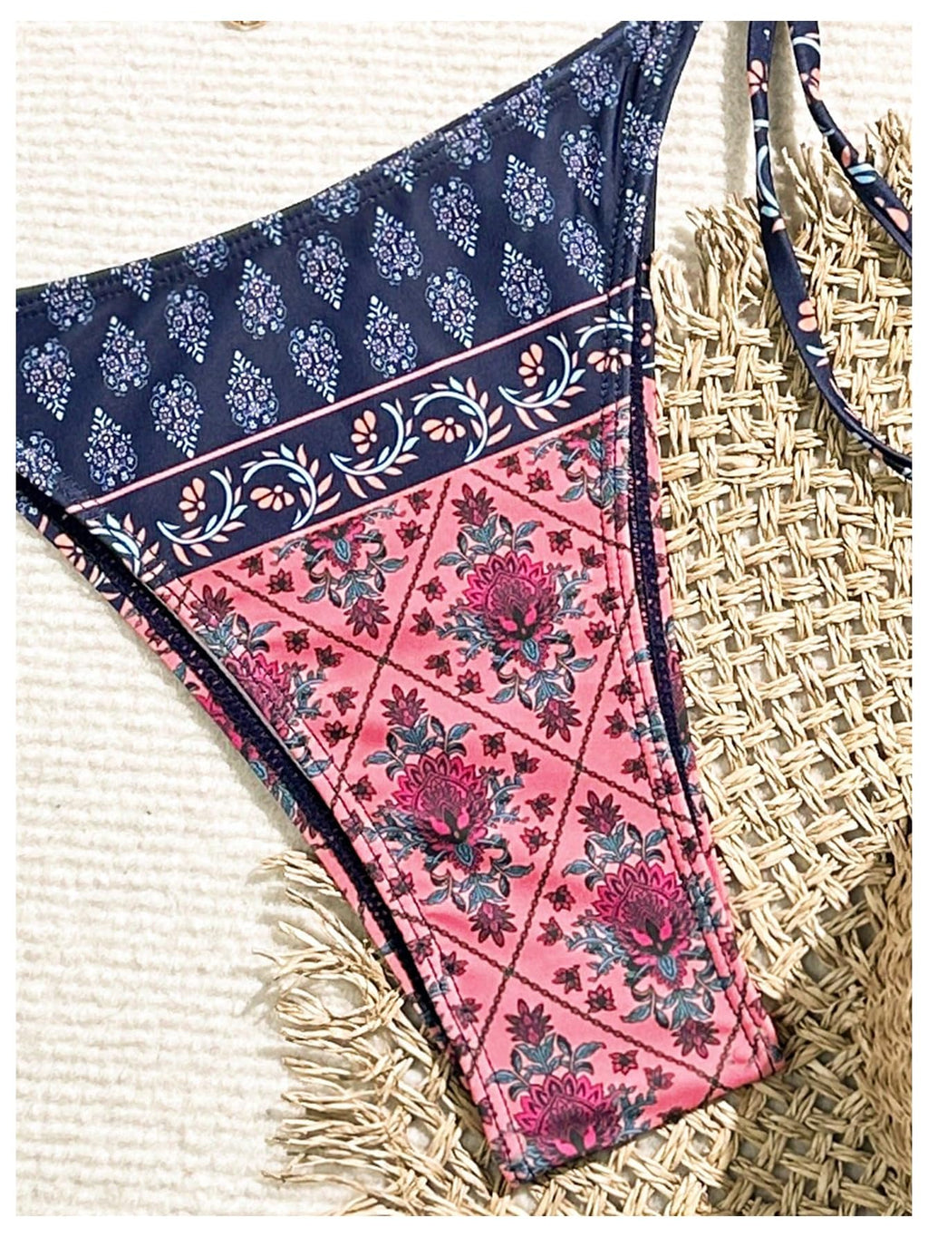 Women's 2 Piece Paisley Print Swimsuit Boho Halter Backless High Cut String Bikini Set