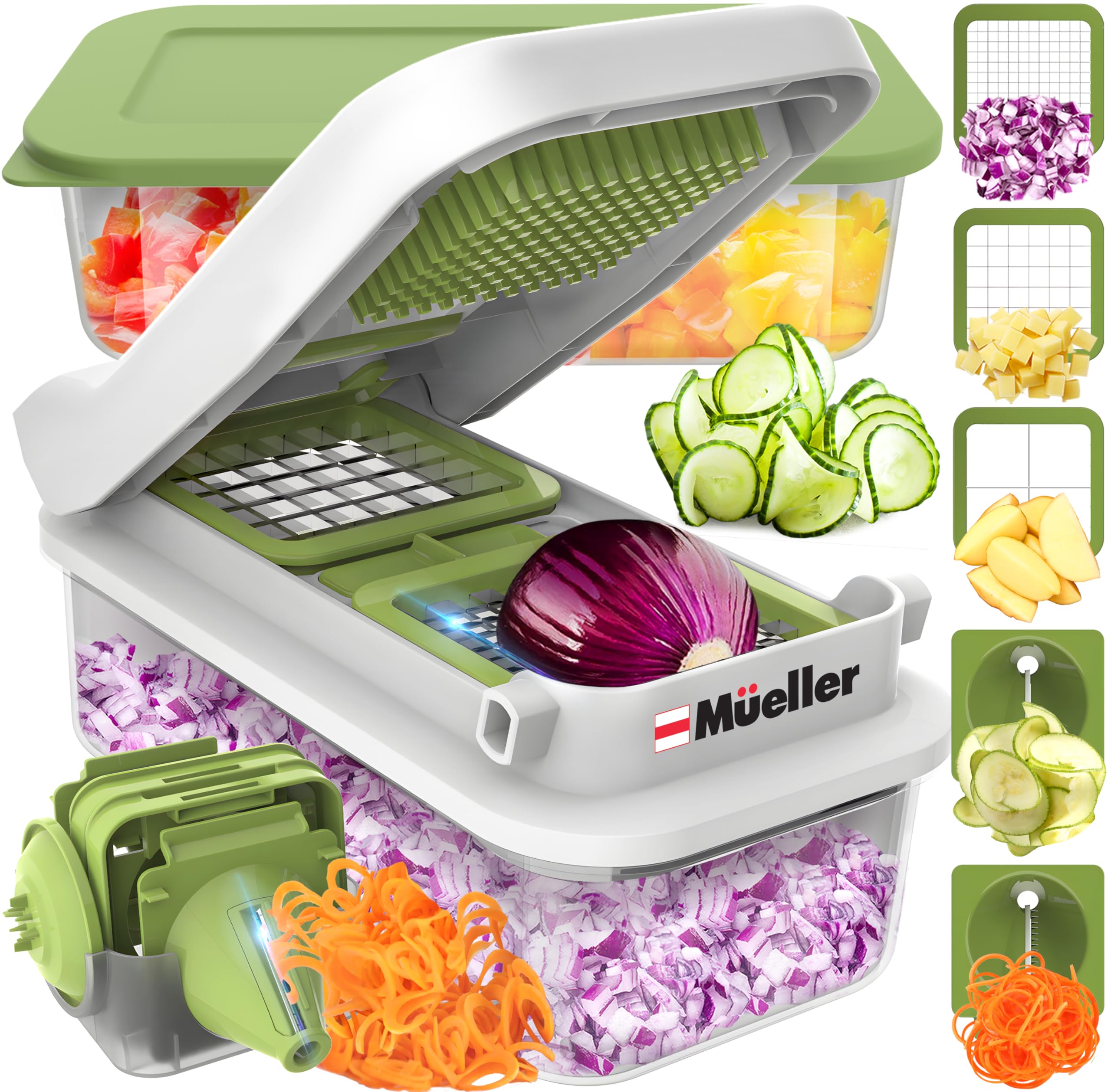 Mueller Pro-Series All-in-One, Mandoline Slicer for Kitchen, Food Chopper, Cucumber Slicer and Spiralizer, Cutter, Dicer, Grater, Kitchen Essentials
