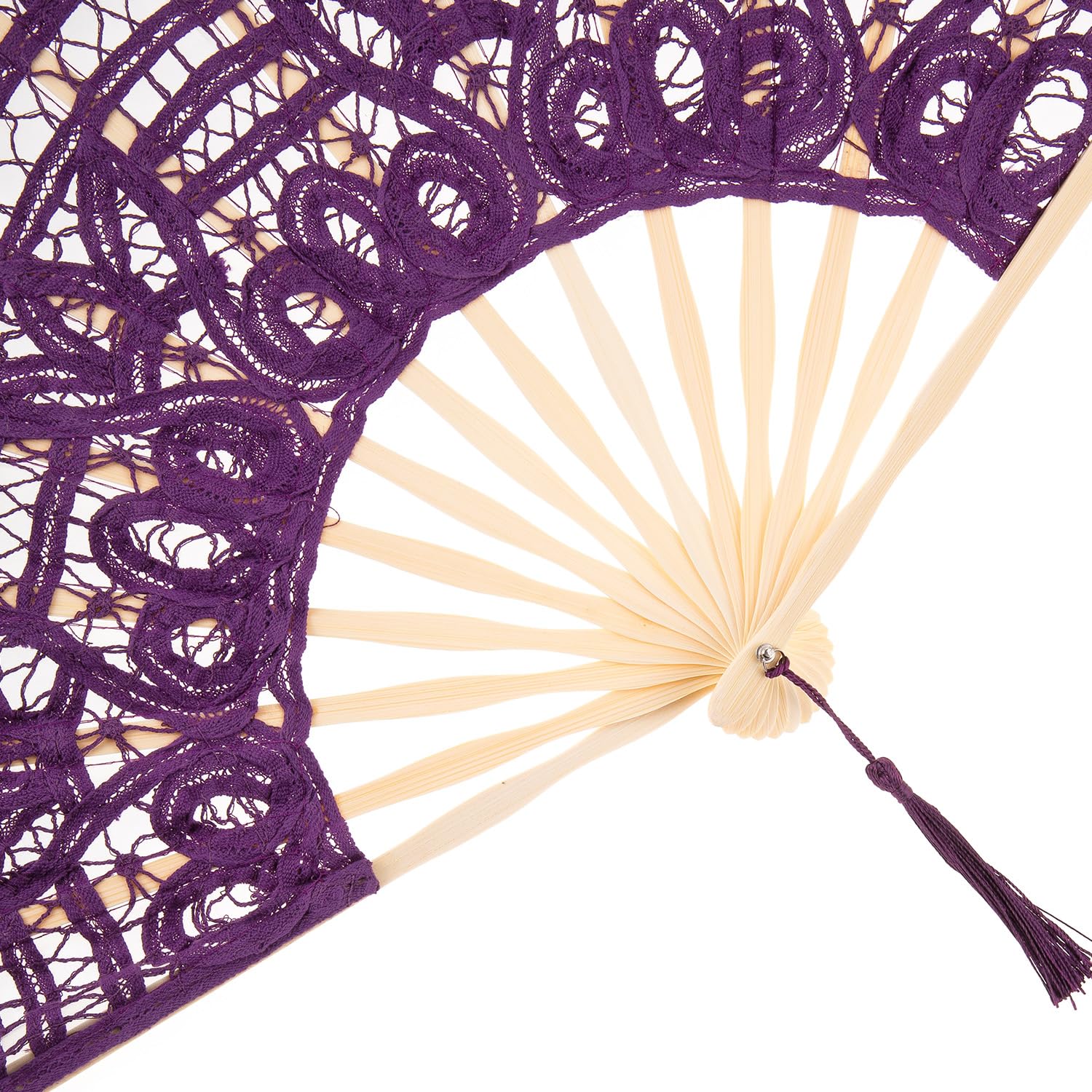 Cotton Lace Folding Handheld Fan Embroidered Hand Fan with Bamboo Staves