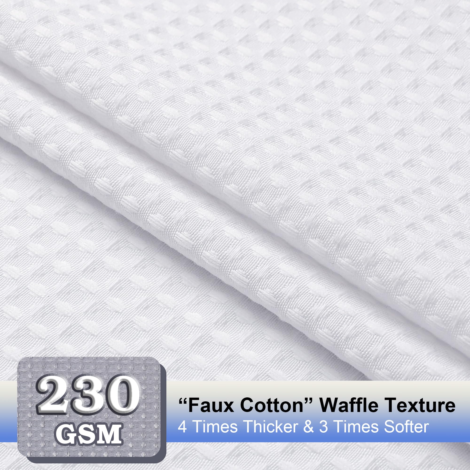 Waffle Textured Heavy Duty Fabric Shower Curtain for Bathroom, Luxury Hotel Weighted 230GSM Bath Curtain with 12 Plastic Hooks, Machine Washable, 72x72