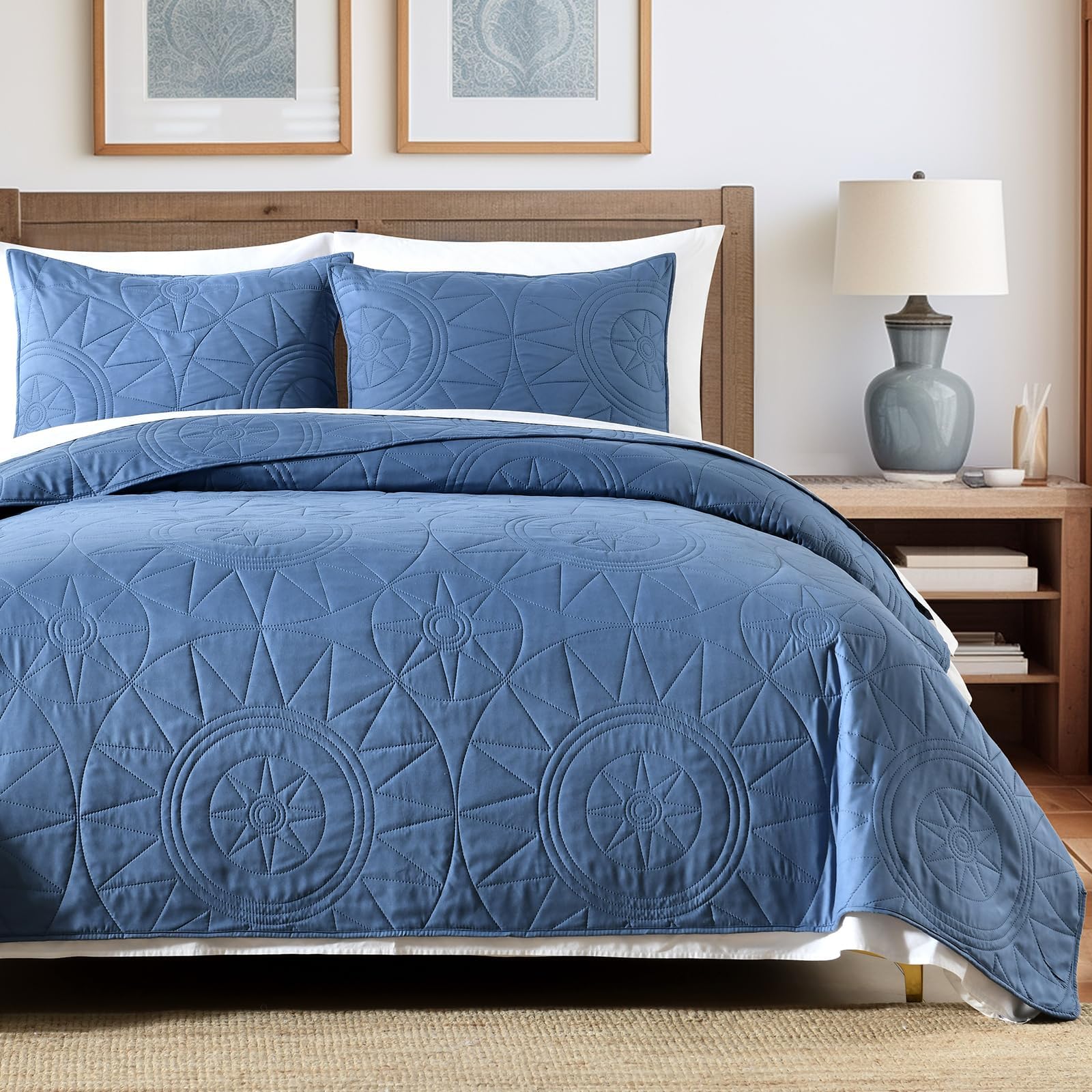 Quilt Size Lightweight Quilt for Summer Ultra-Soft Microfiber Modern Style Quilted Clouds Pattern Bedspread Quit Set 3 Pieces(1 Quilt and 2 Pillow Shams)