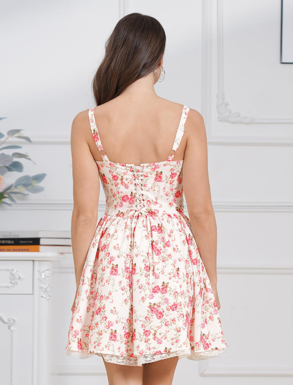 Women's Spaghetti Strap Corset Mini Dress â€?Backless, Lace-Up, Low-Cut Ruffle Sundress