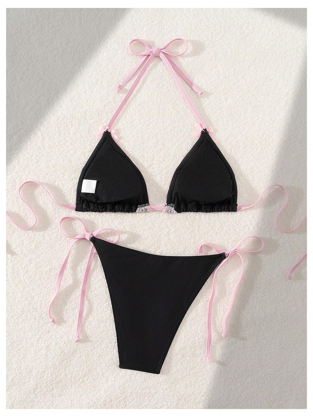 Women's Lace Trim Halter Bikini Set Bow Tie Side Bathing Suit 2 Piece Swimsuit