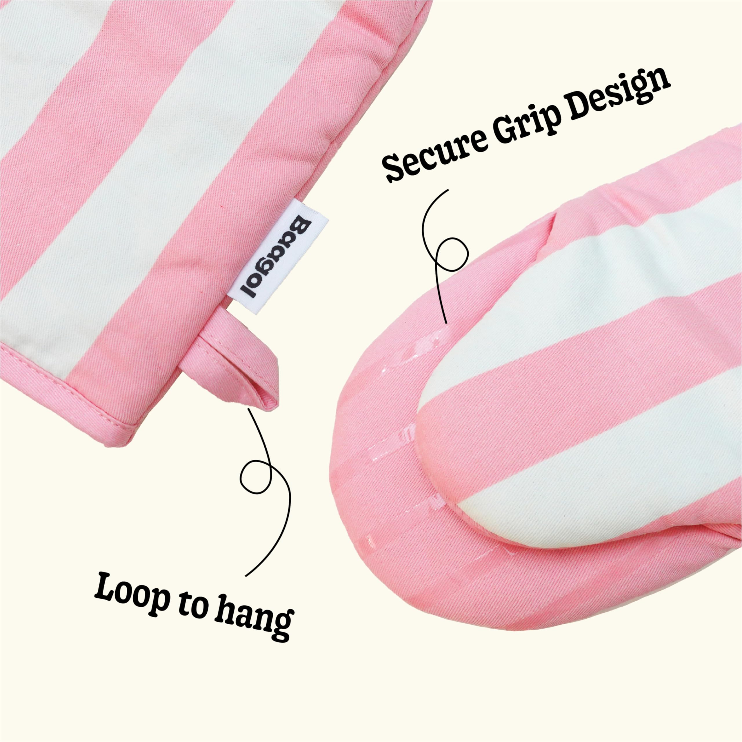 Modern and Cute Cotton Kitchen Mittens with Non-Slip Silicone Grips and Hanging Loops