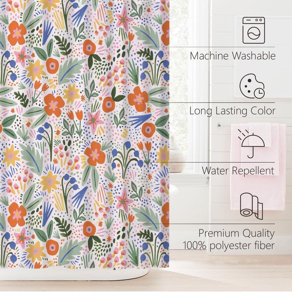 Cute Shower Curtain for Bathroom Modern Aesthetic Funky Decorative, Pretty Chic Cloth Set with Hooks, 72x72 Inch