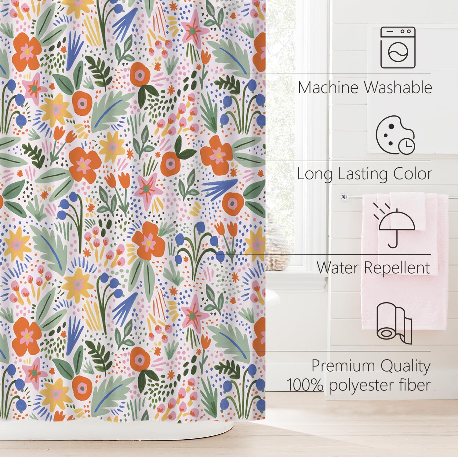 Cute Shower Curtain for Bathroom Modern Aesthetic Funky Decorative, Pretty Chic Cloth Set with Hooks, 72x72 Inch