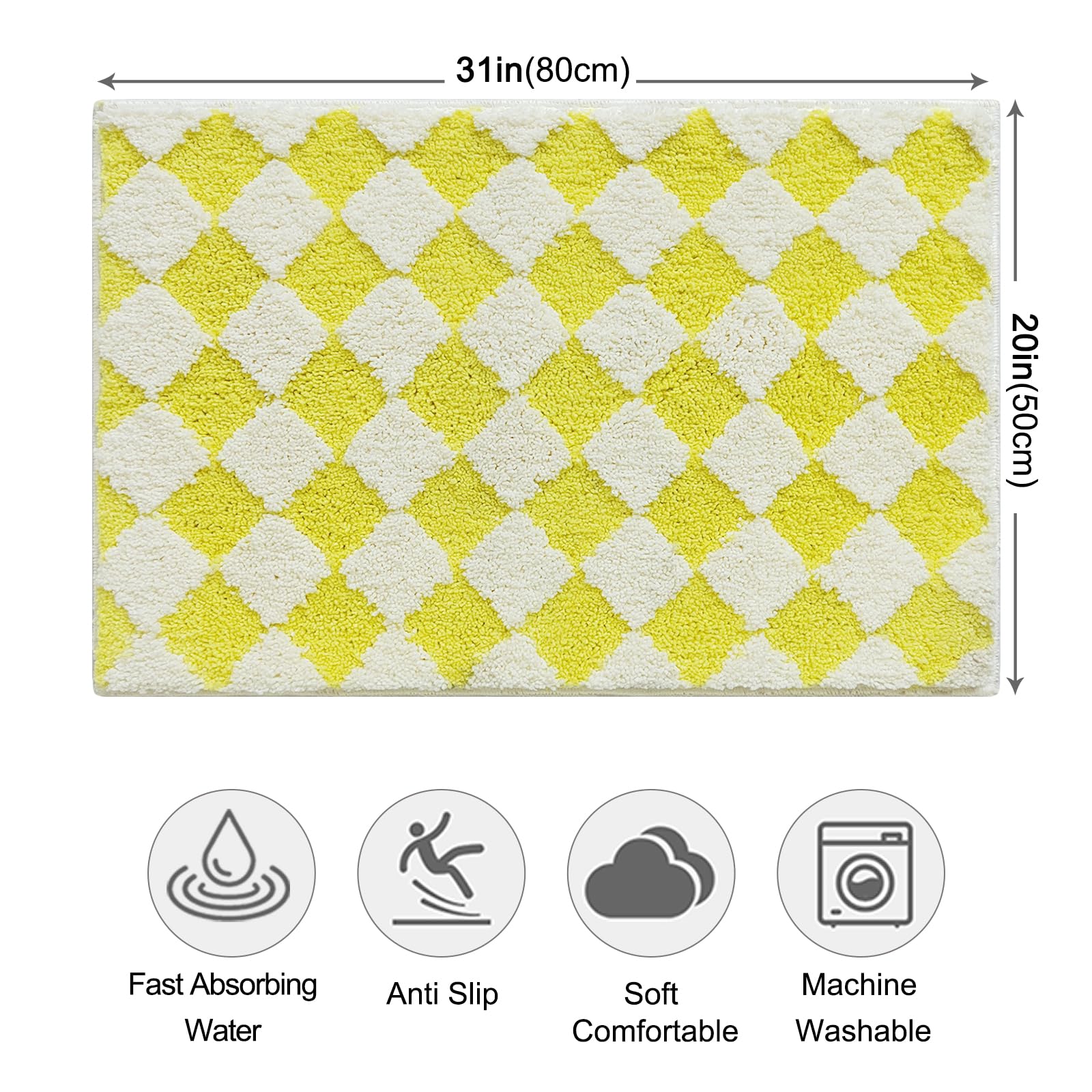 Cute Bath Mat for Bathroom Soft Super Absorbent Non Slip TPR Backing, Quick Drying, Machine Washable Bath