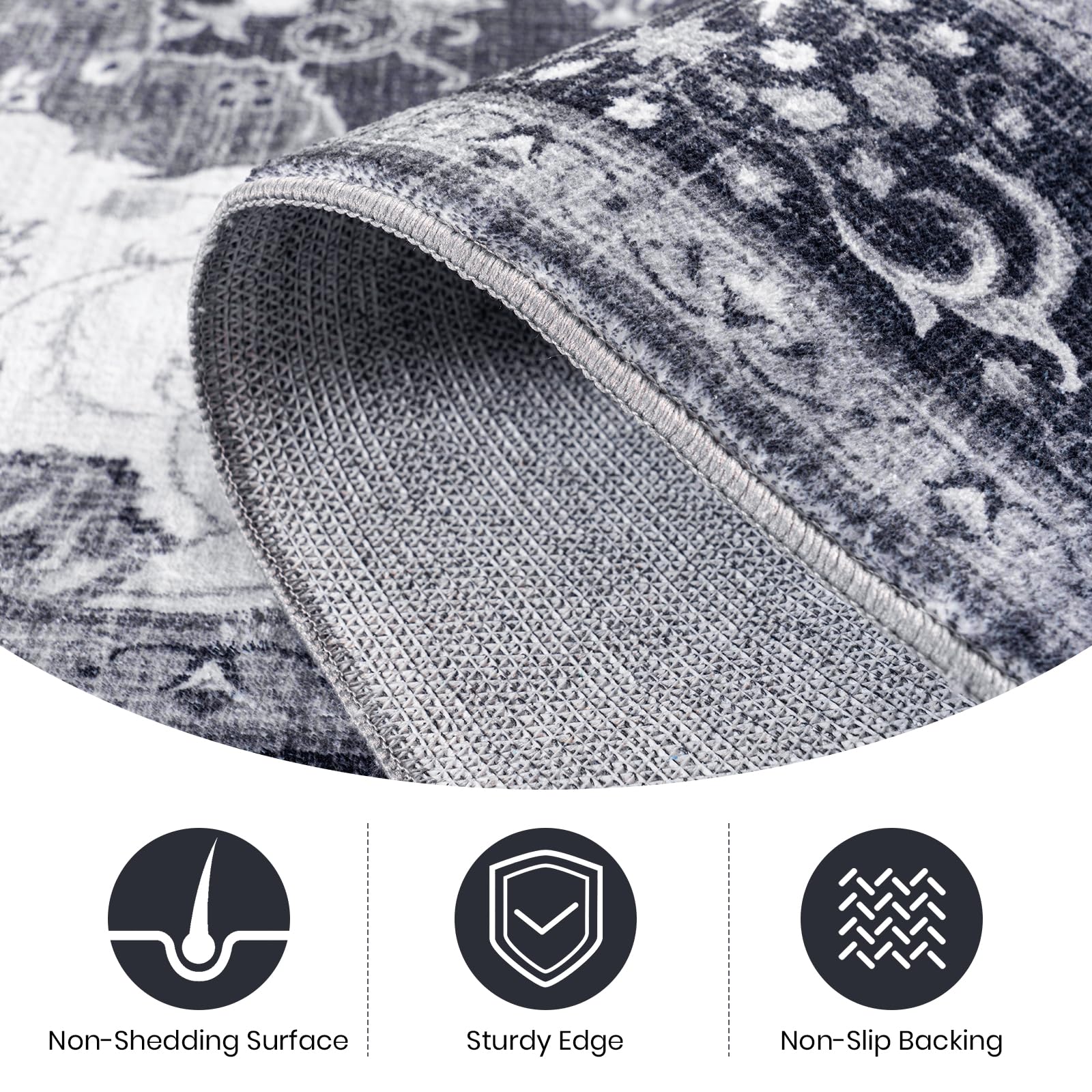 Washable Area Rugs Door Mat Entryway Vintage Floral Non-Slip Low Pile Entrance Thin Rug Carpet for Kitchen Bathroom Living Room Pink