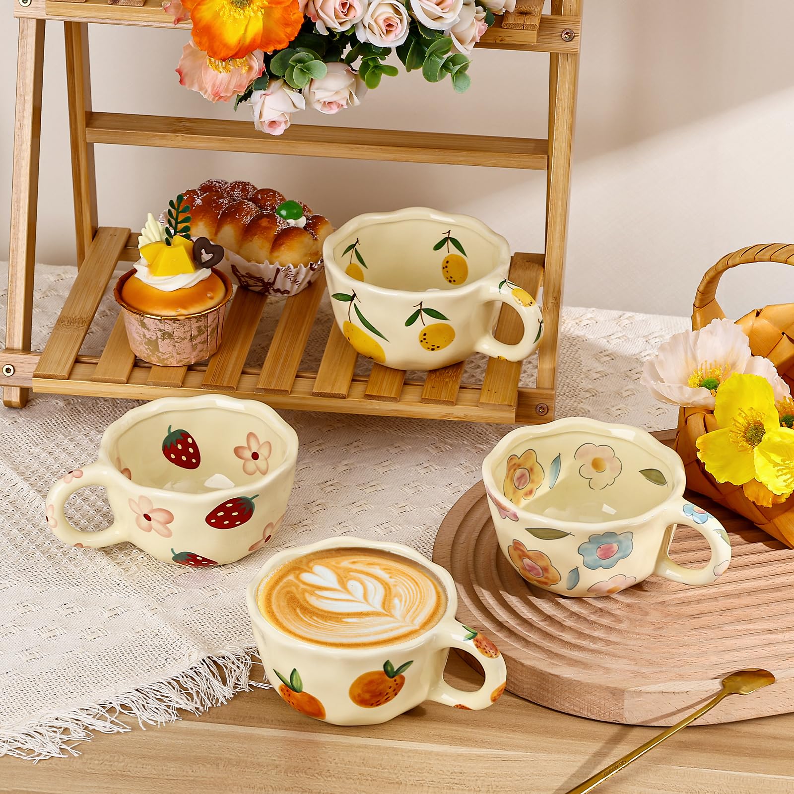 Ceramic Coffee Mug, Cute Floral Fruit Cup, Couple Mugs 8.5 oz/250 ml