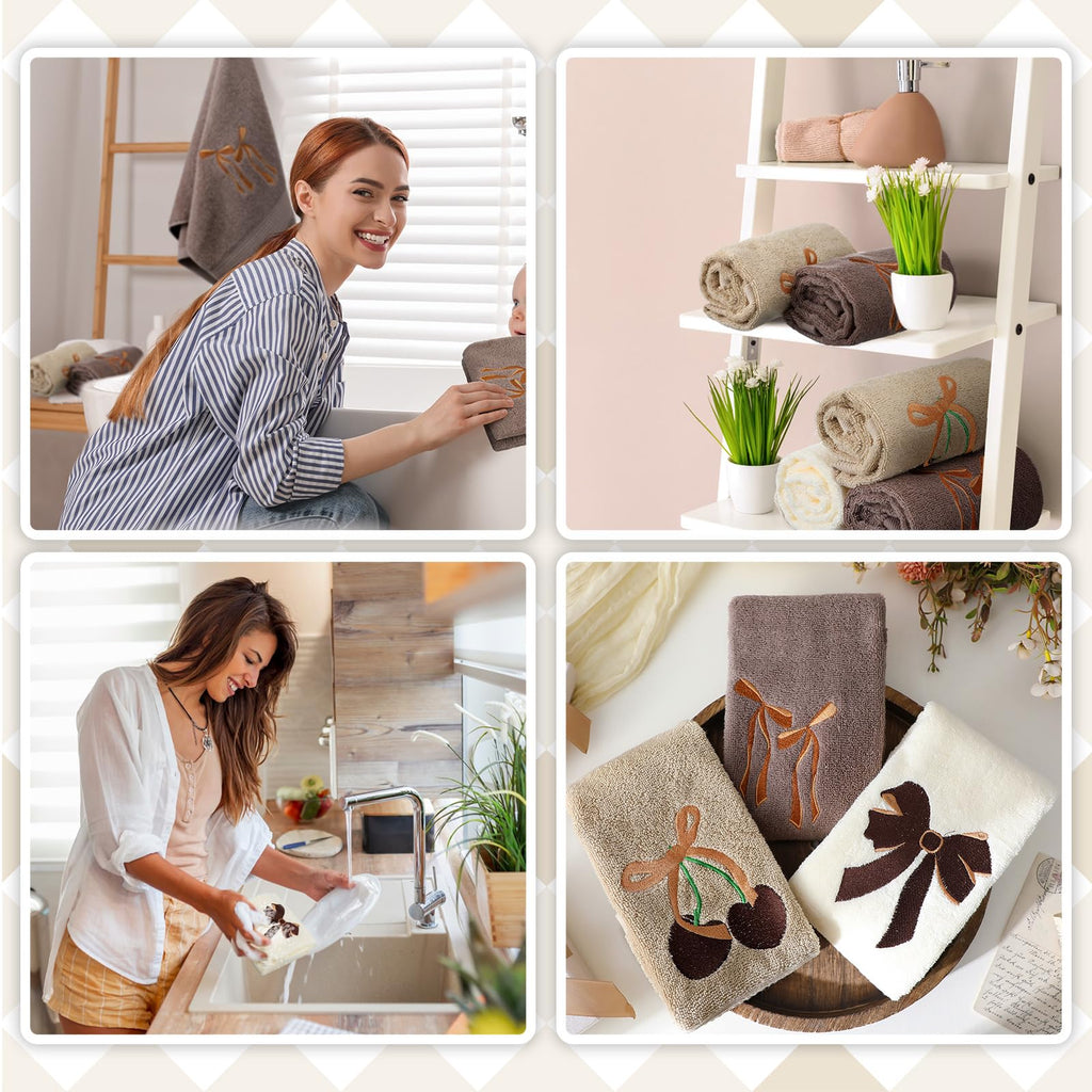 Hand Towels Embroidered Decorative Towel 100% Cotton Soft Absorbent Kitchen Facecloth Preppy Bathroom Decor 13.7 x 29.5''