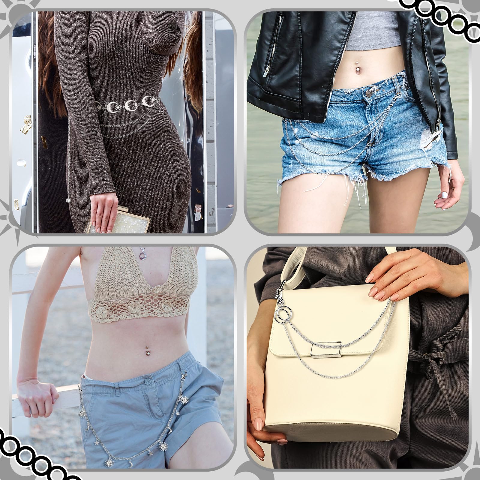 Multi-Layer Chain Belt â€?5-Piece Hip Hop Metal Wallet Chains for Jeans & Pants