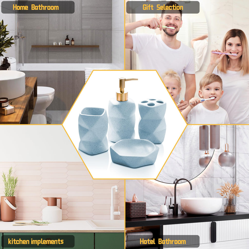 Ceramic Bathroom Accessories Set, Soap Dispenser, Toothbrush Holders, Tumbler, Soap Dish