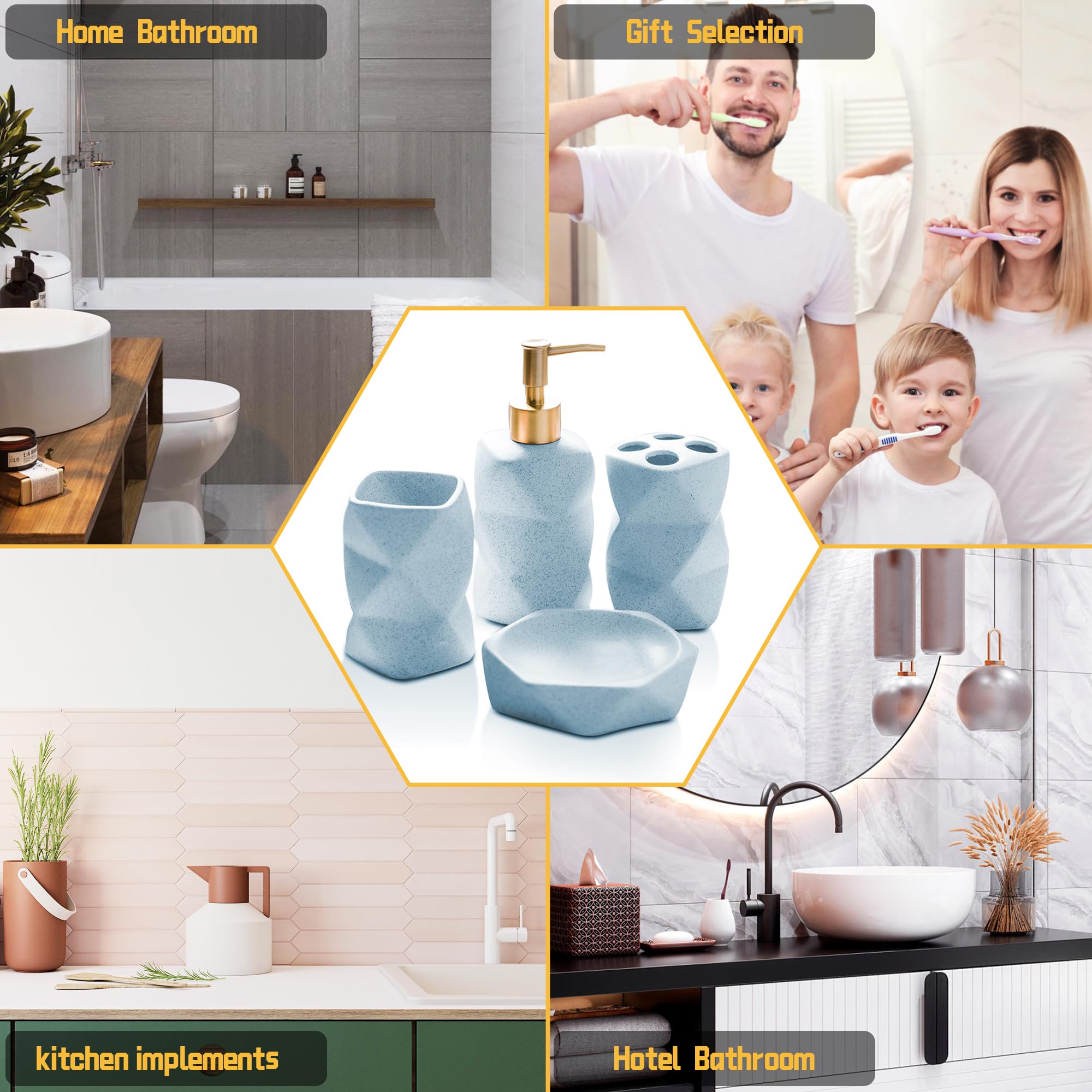 Ceramic Bathroom Accessories Set, Soap Dispenser, Toothbrush Holders, Tumbler, Soap Dish