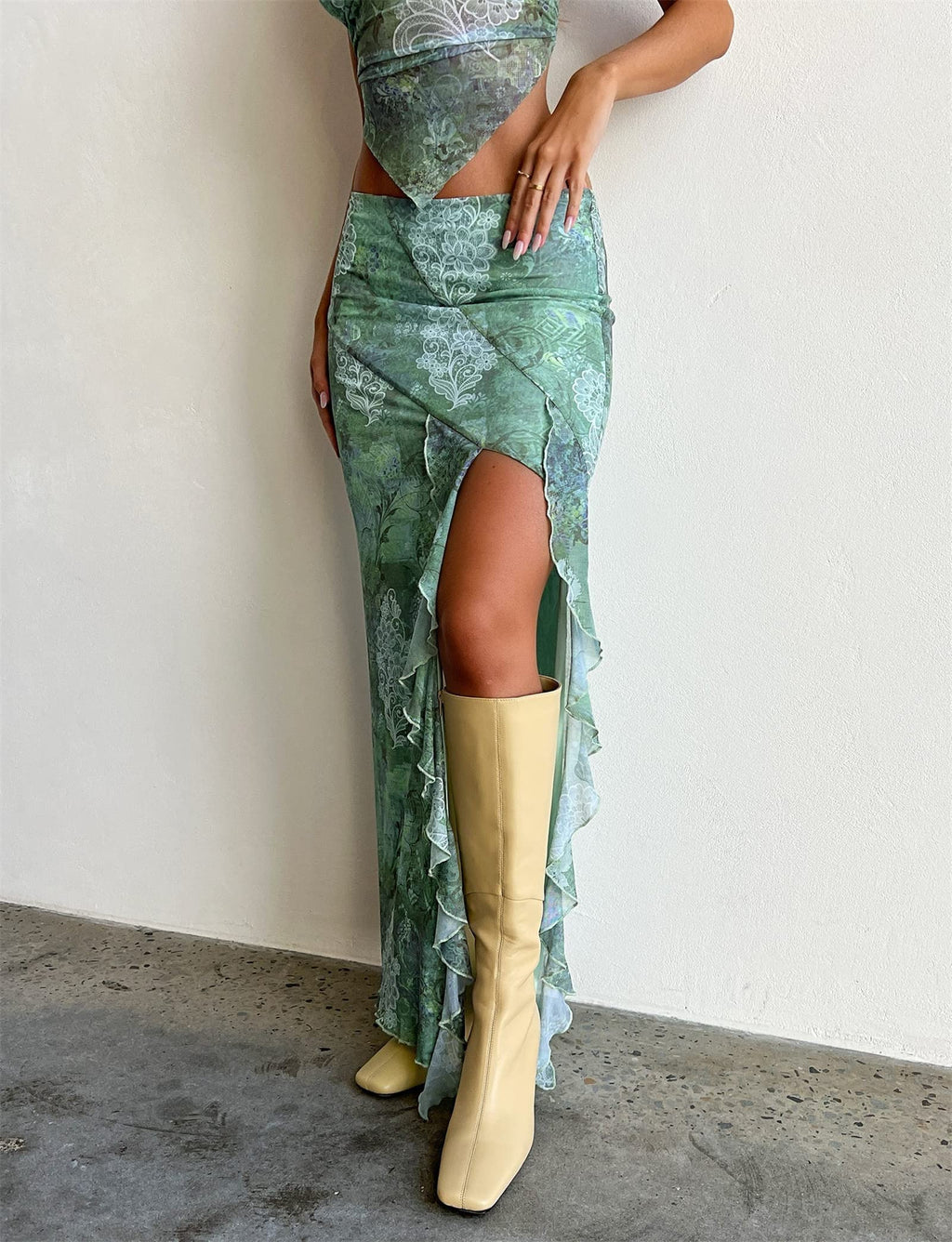 Women Sexy Y2K Maxi Skirt Set Strapless Bodycon Lace Tube Top See Through 2 Piece Outfits Summer Party Wear Dress